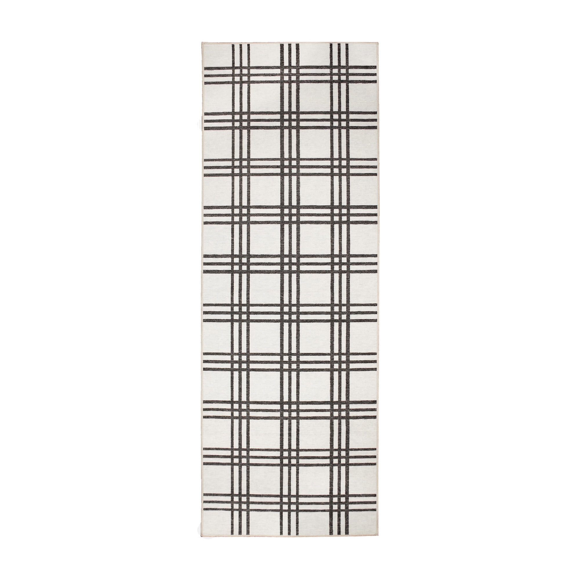 Plaid Black and Cream Bedroom Washble Rug
