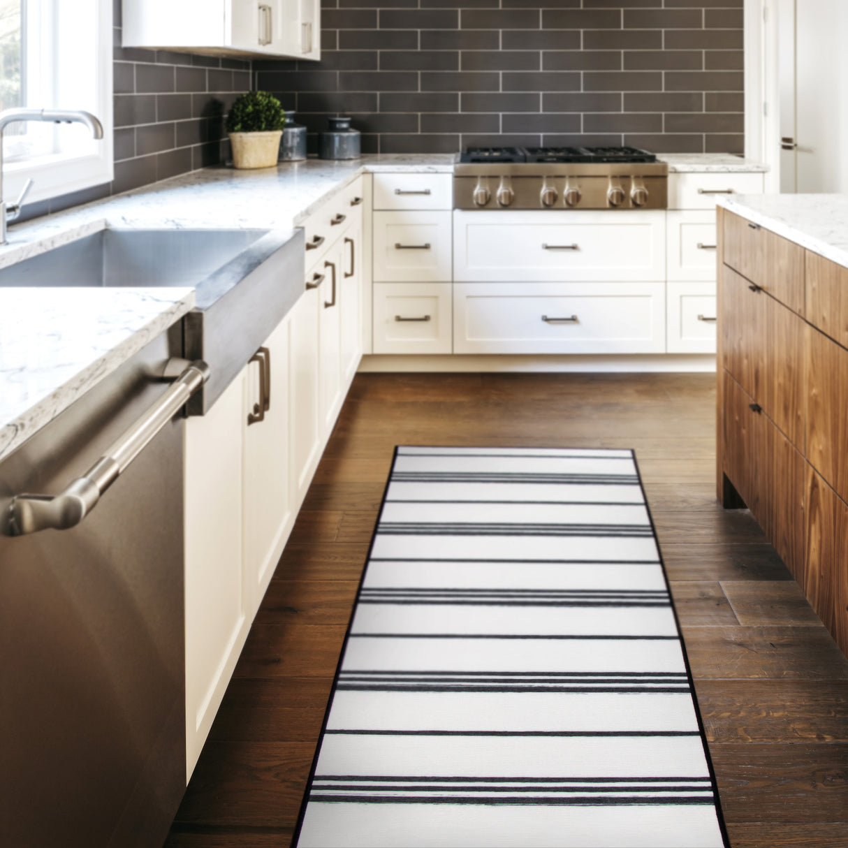 Stripe Black and White Washable Rug