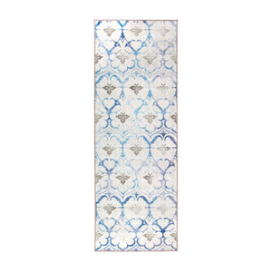 Leilani Damask Beige Blue Washable Rug