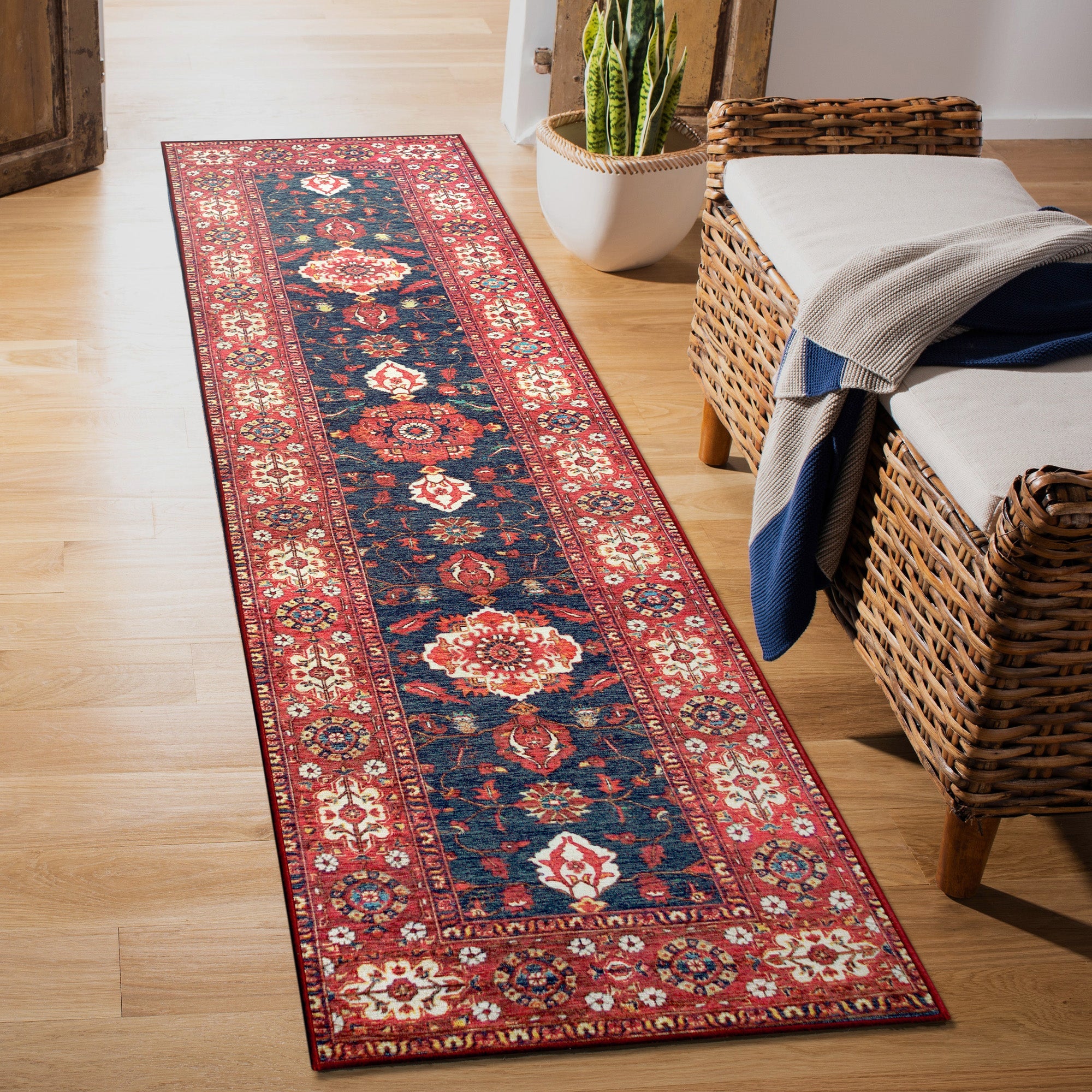 Ramage Indigo Living Room Washable Rug