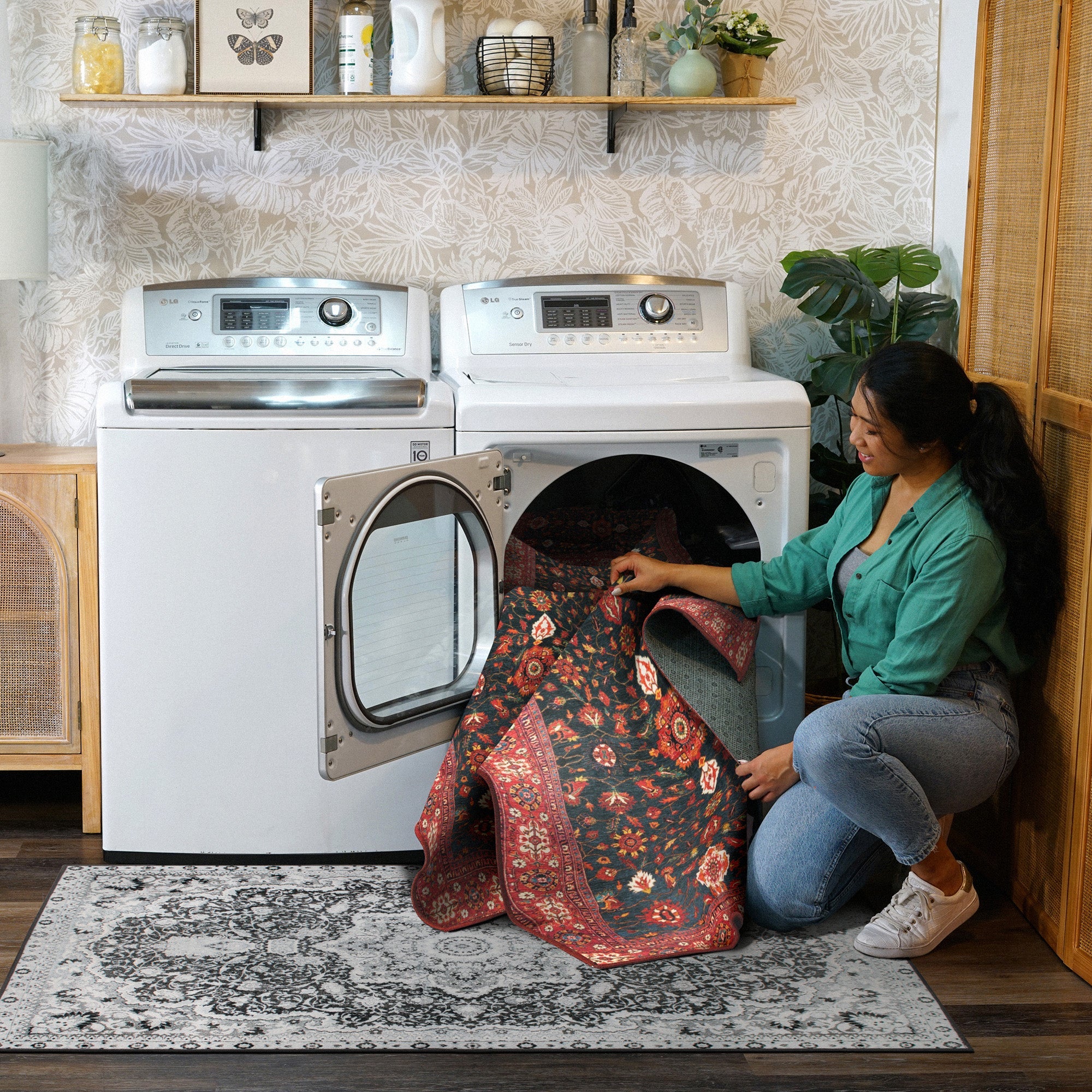 Ramage Indigo Living Room Washable Rug