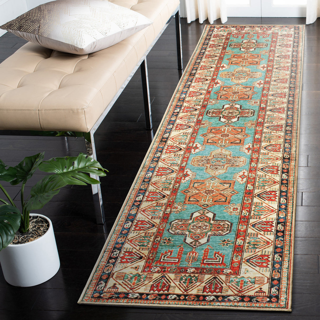 Ottoman Turquoise Washable Rug