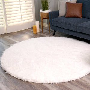 Round White Washable Shag Rug