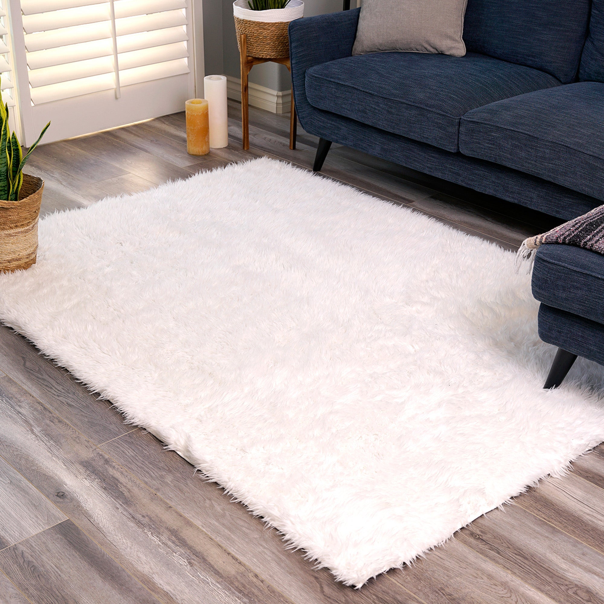 White Bathroom Washable Shag Rug