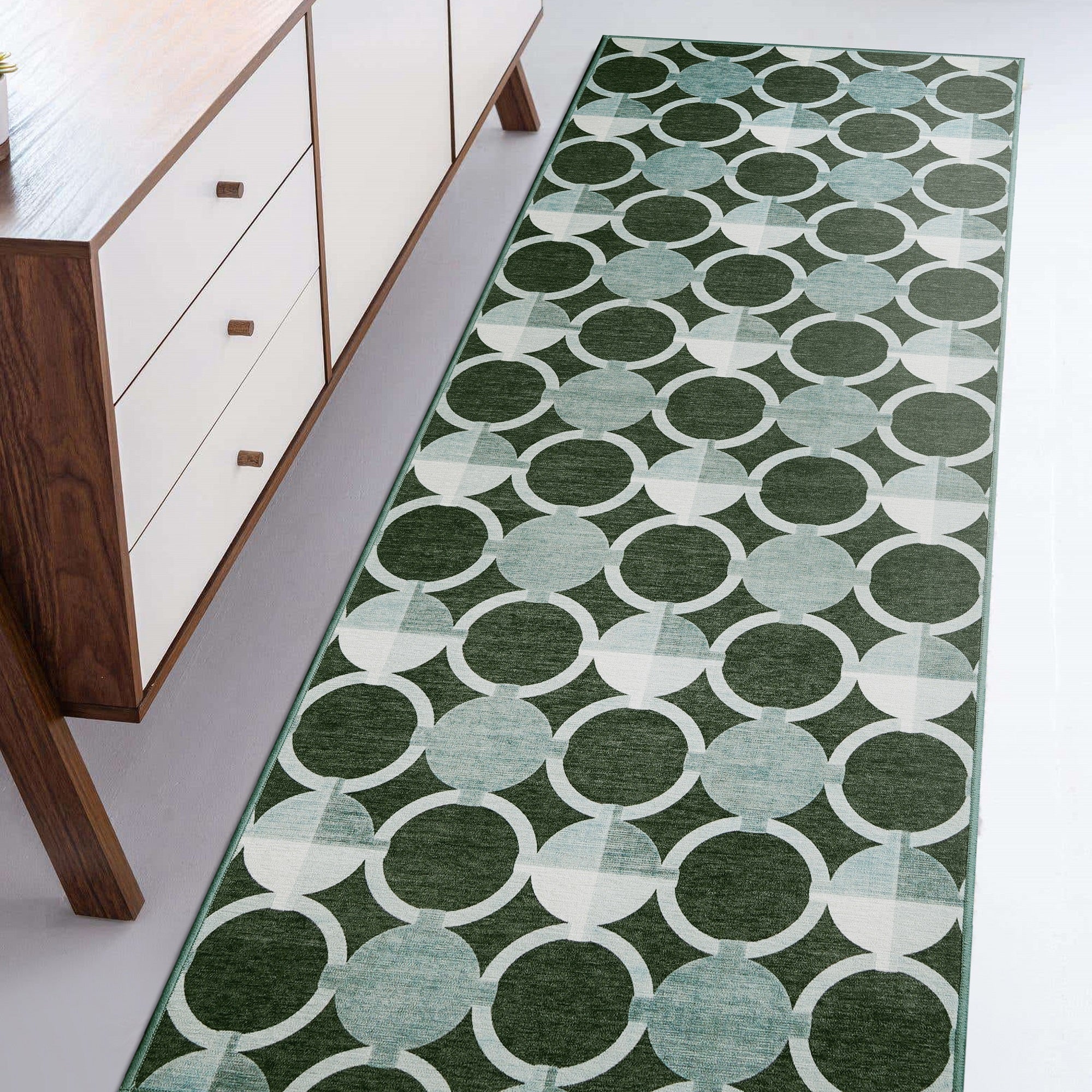 Dula Dark Sage Green Bedroom Washble Rug