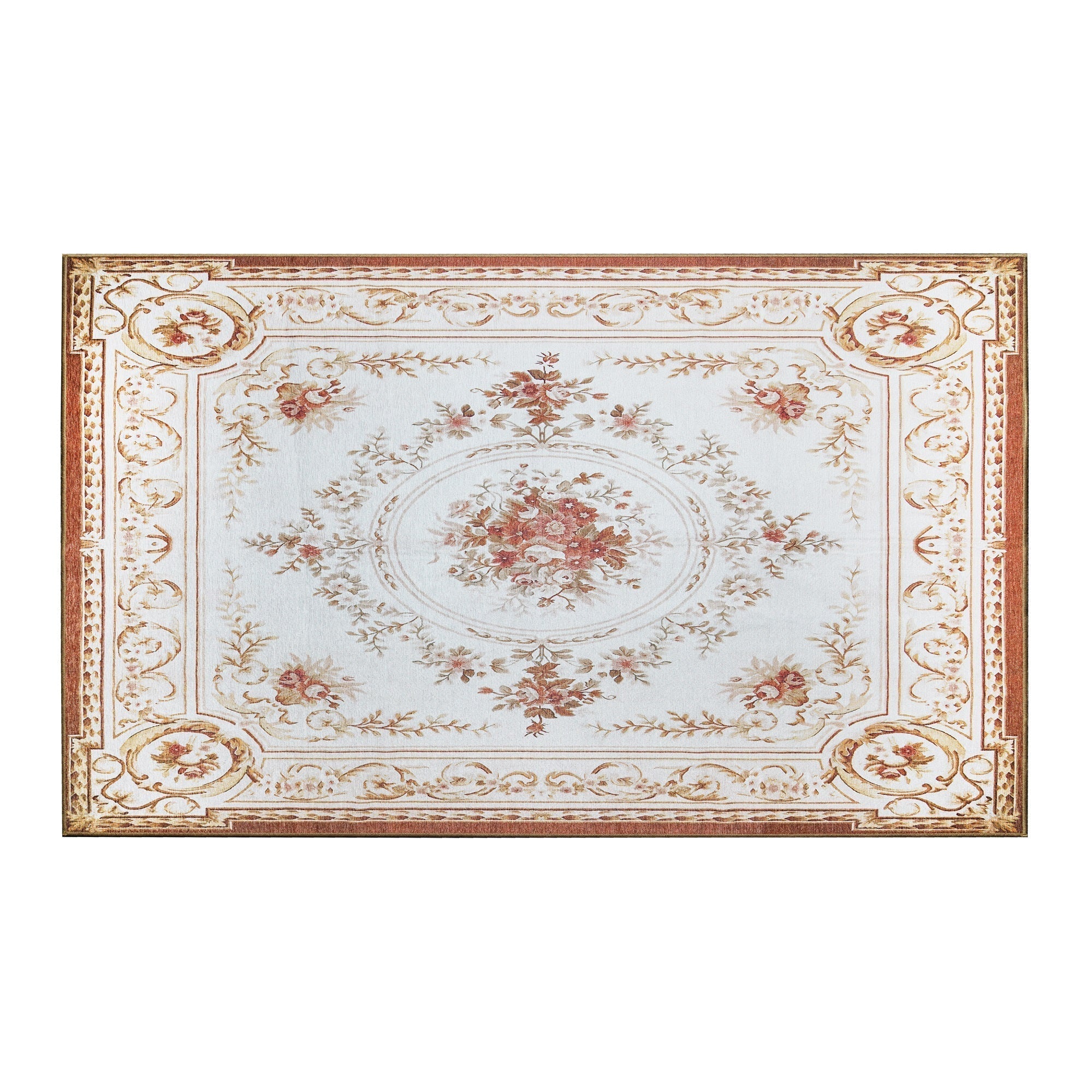 Aubusson Beige Bathroom Washble Rug