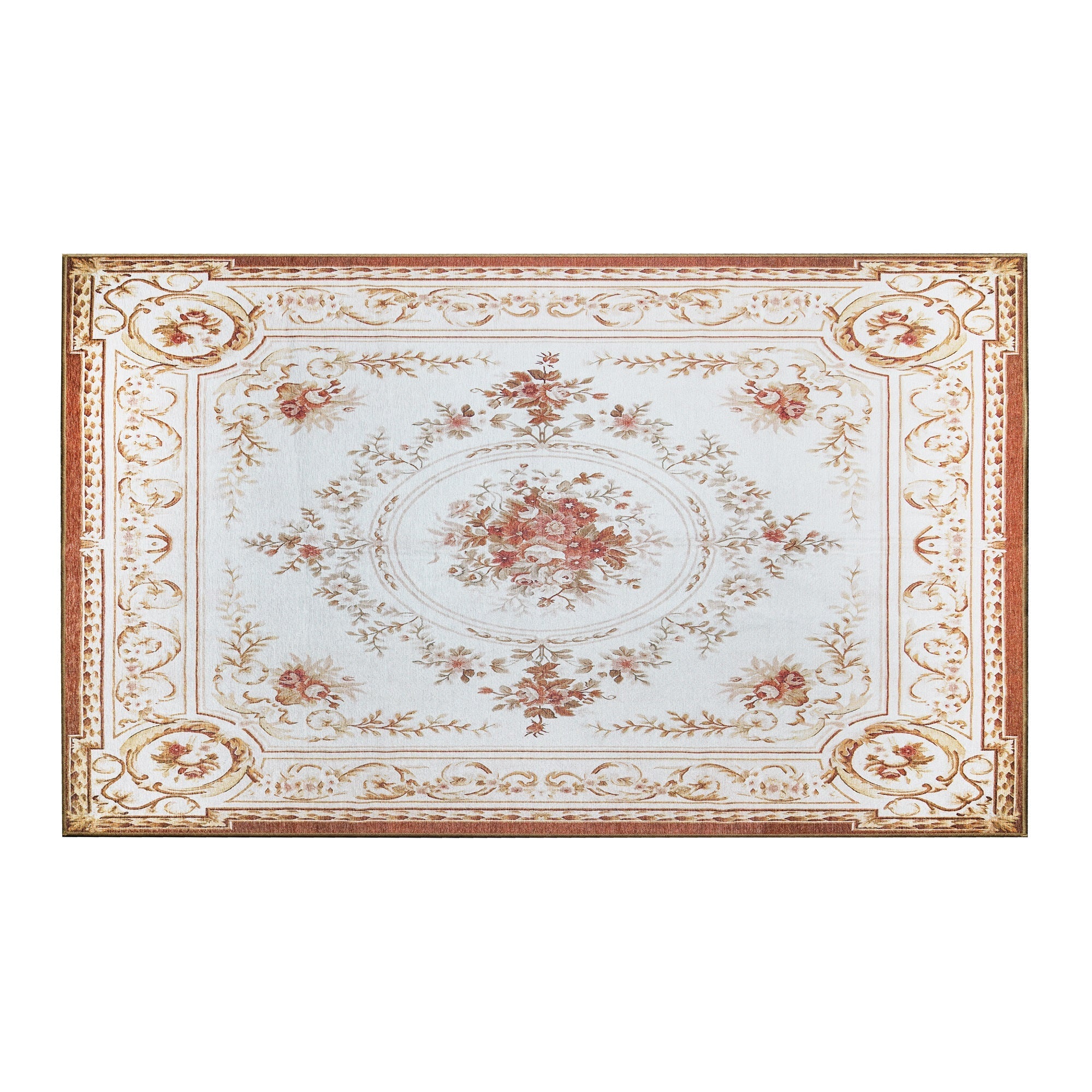 Aubusson Beige Kitchen Washable Rug