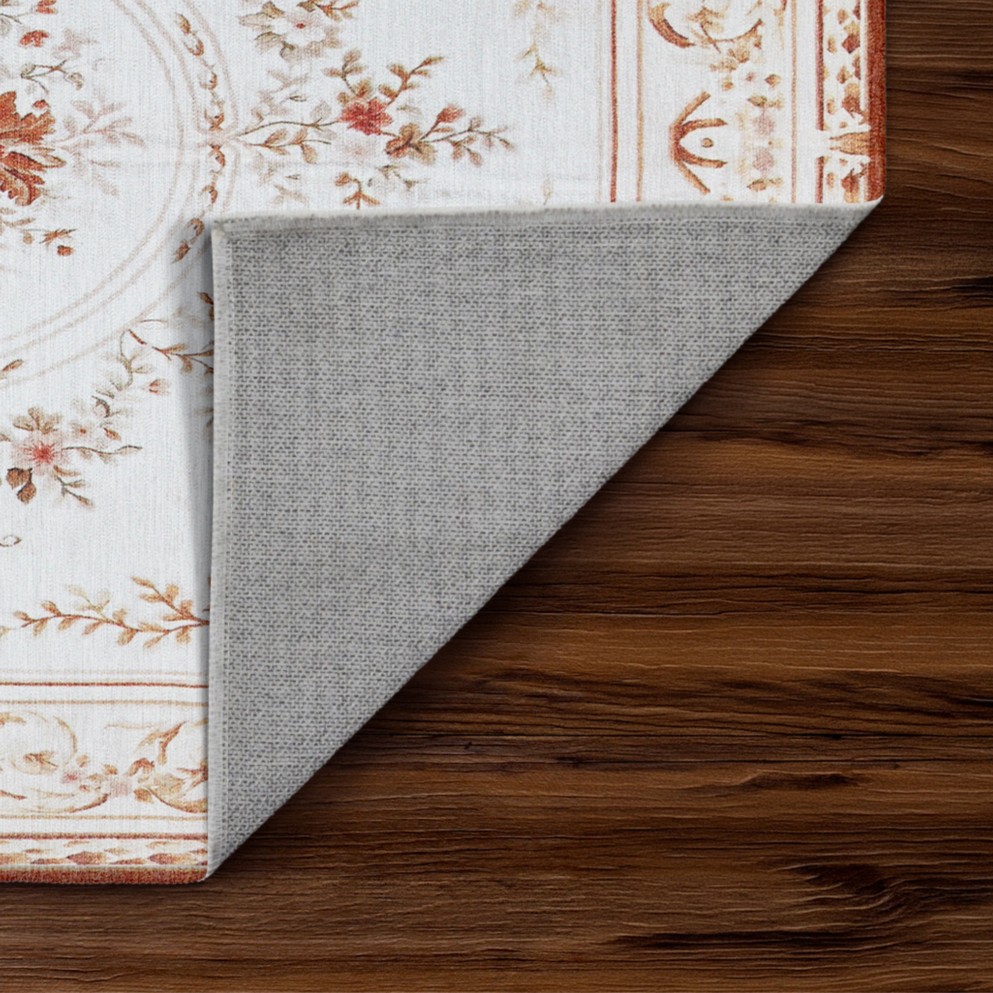 Aubusson Beige Bedroom Washable Rug