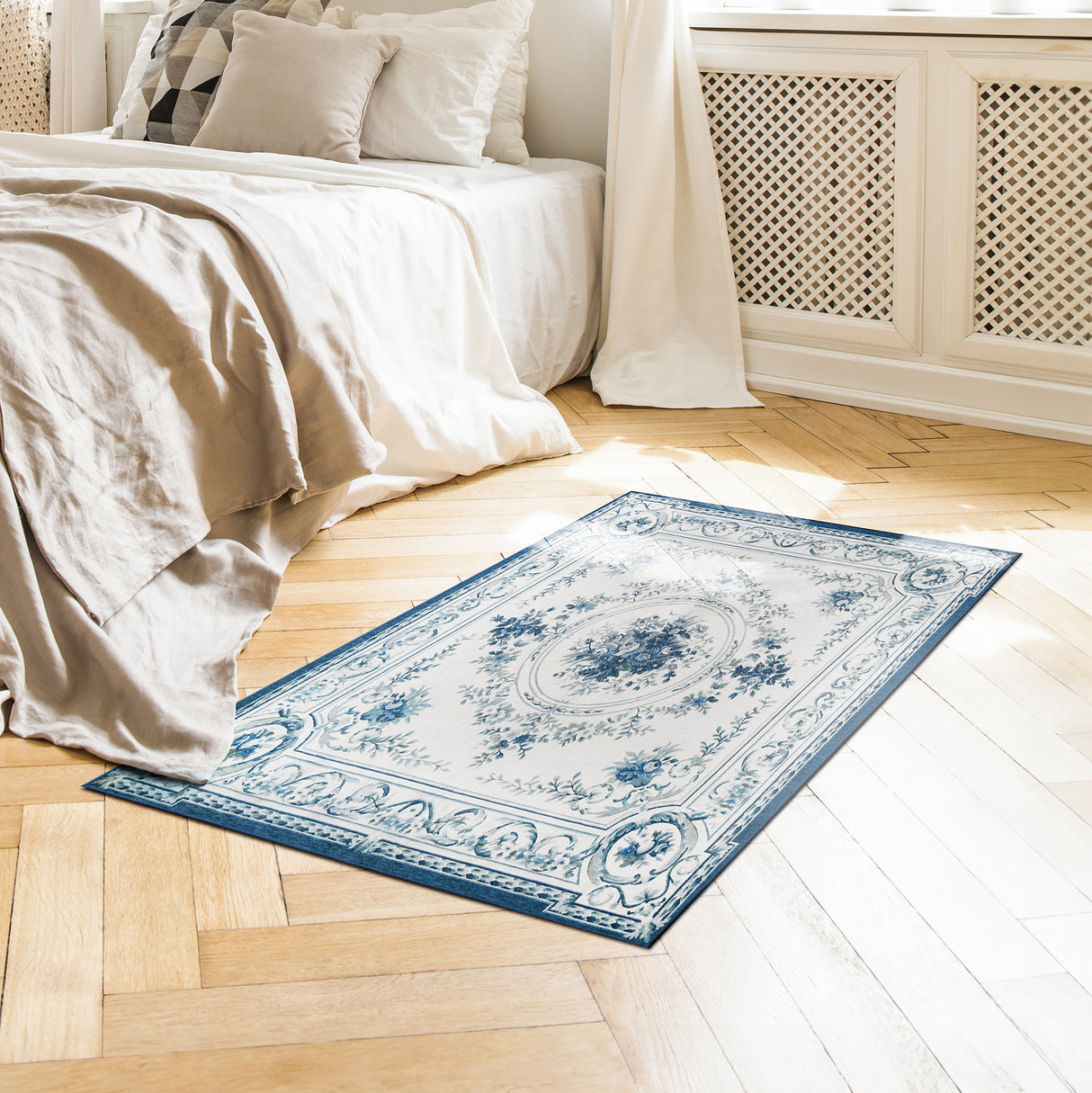 Aubusson Blue Washable Rug