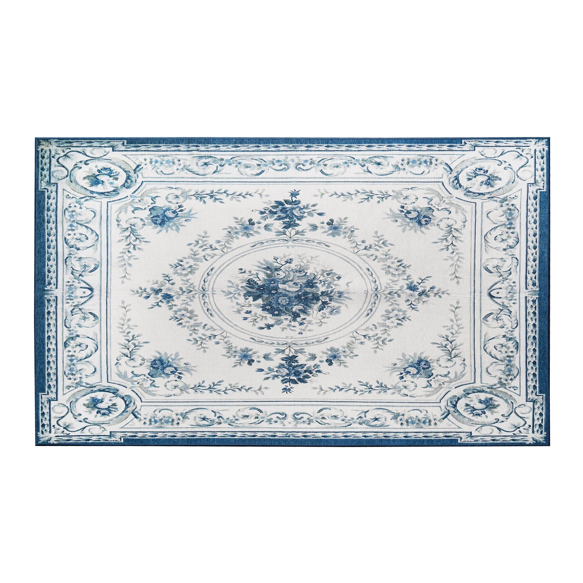 Aubusson Blue Kitchen Washable Rug