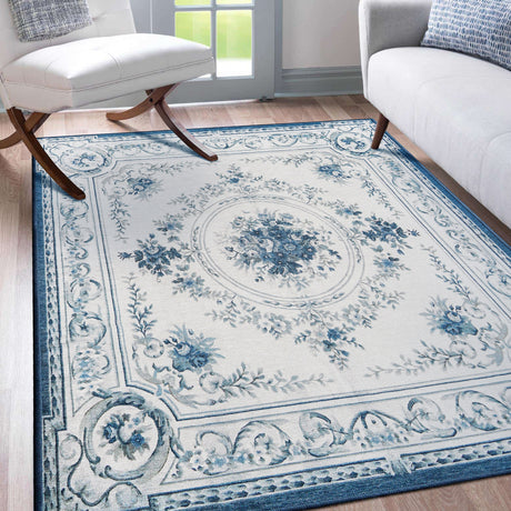 Aubusson Blue Washable Rug