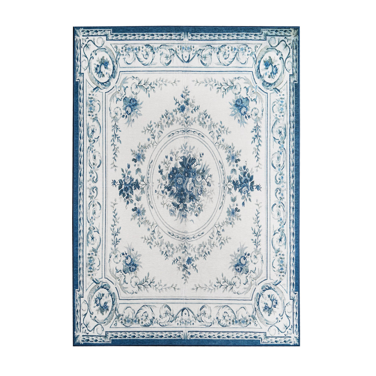 Aubusson Blue Washable Rug