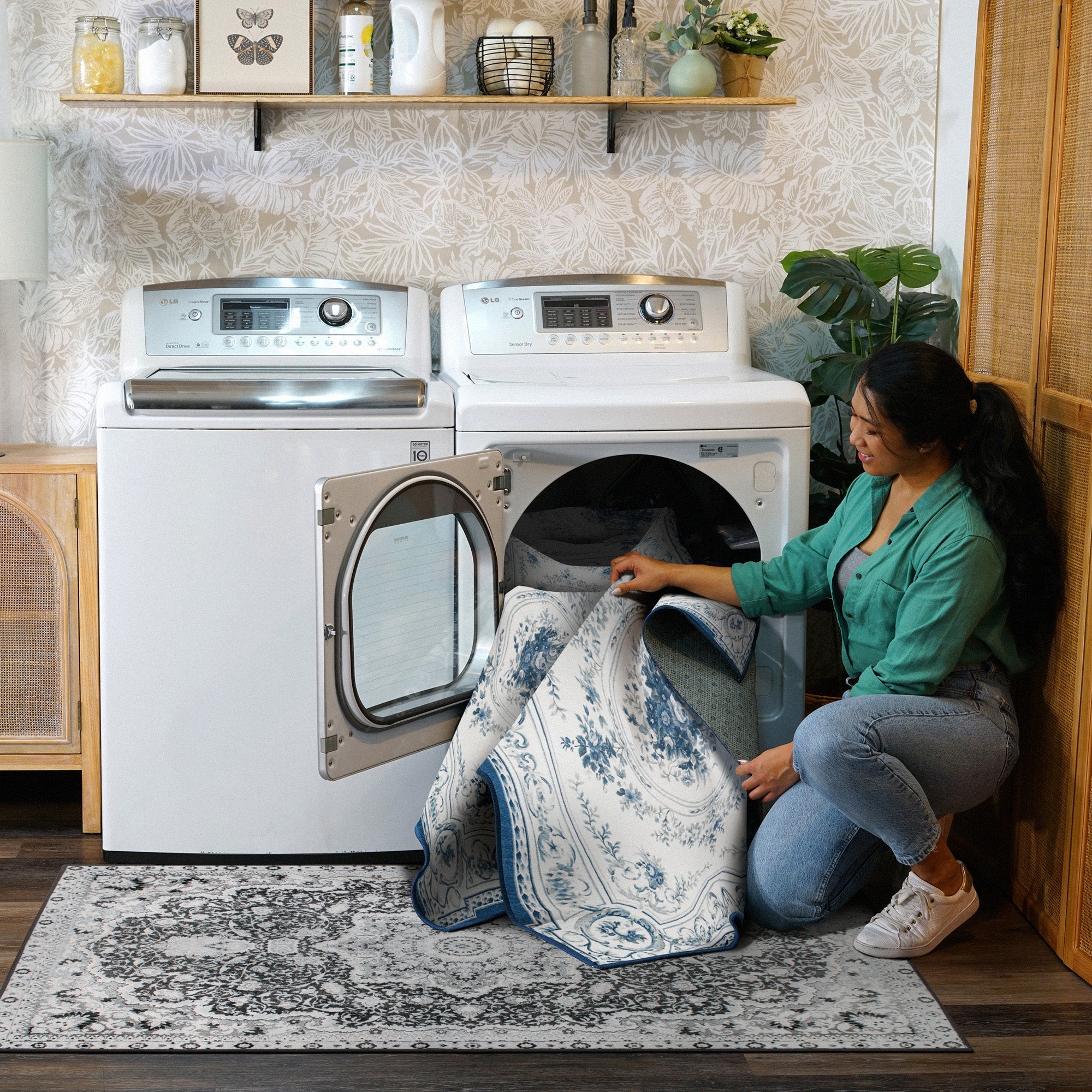 Aubusson Blue Kitchen Washable Rug