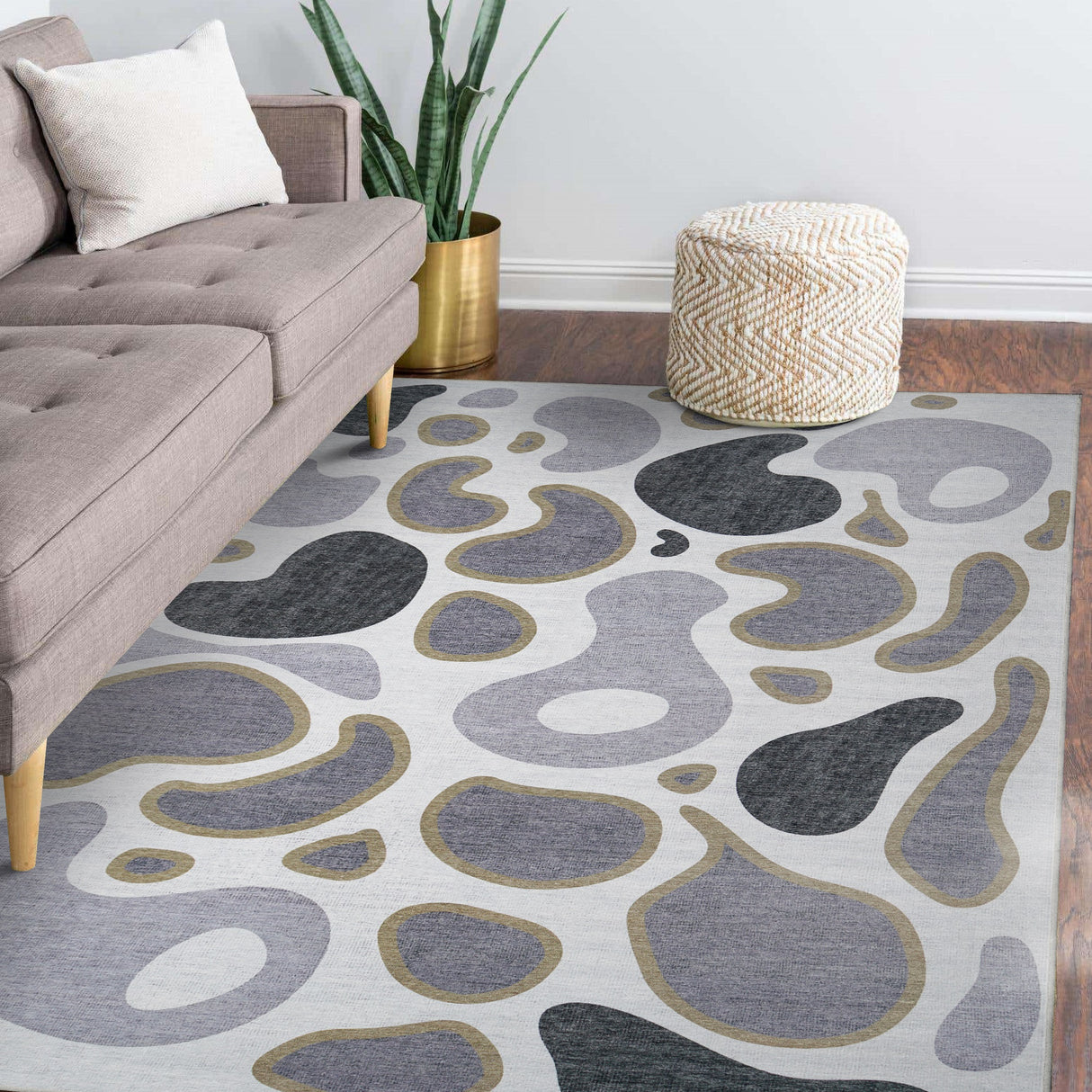 Kyoa Grey Olive Washable Rug