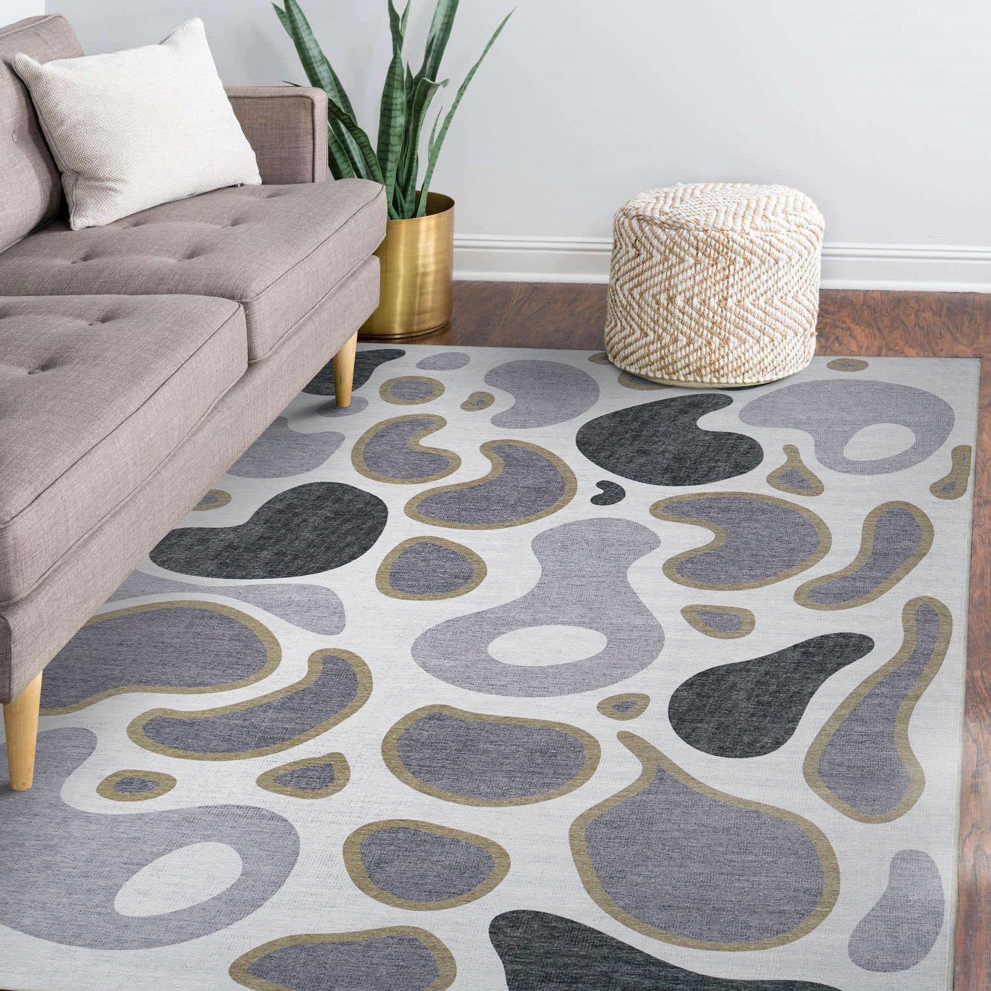 Kyoa Grey Olive Bedroom Washable Rug