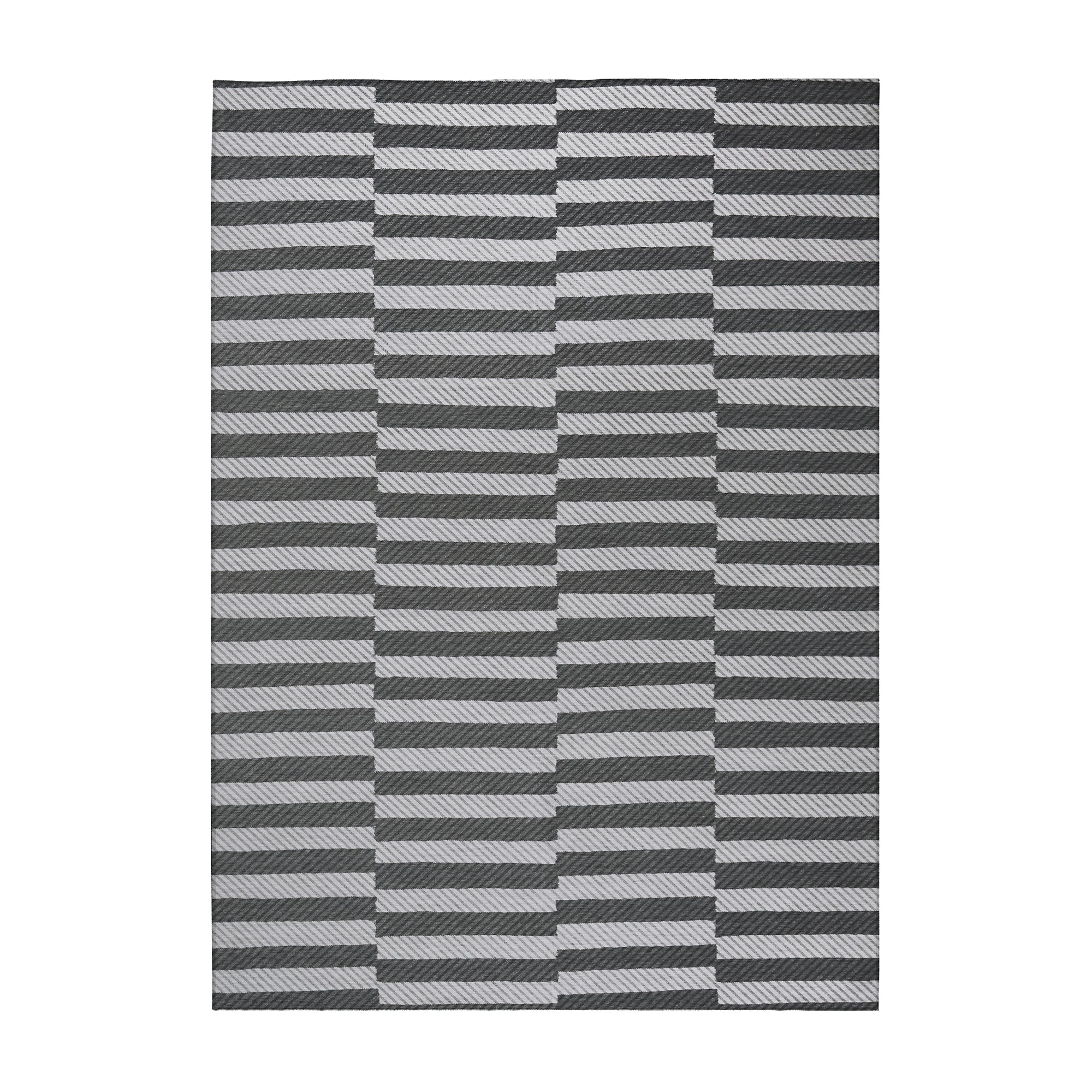 Tratti Offset Stripe Black Washable Rug