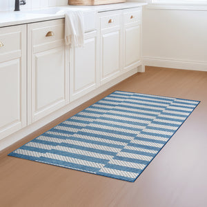 Tratti Offset Stripe Blue Washable Rug