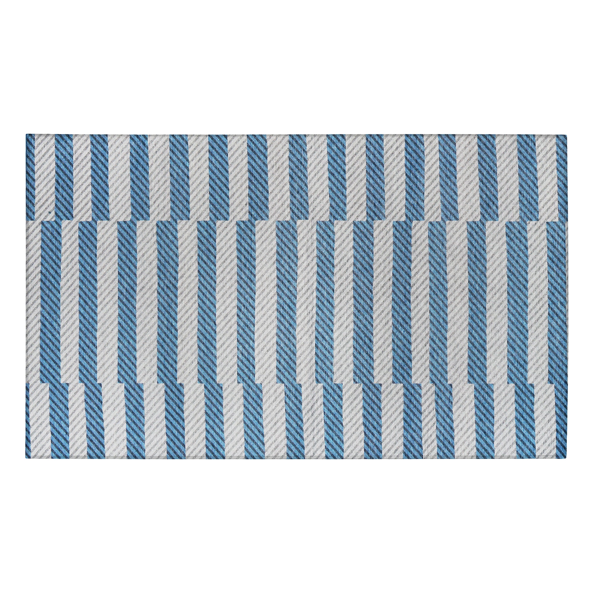 Tratti Offset Stripe Blue Bedroom Washable Rug