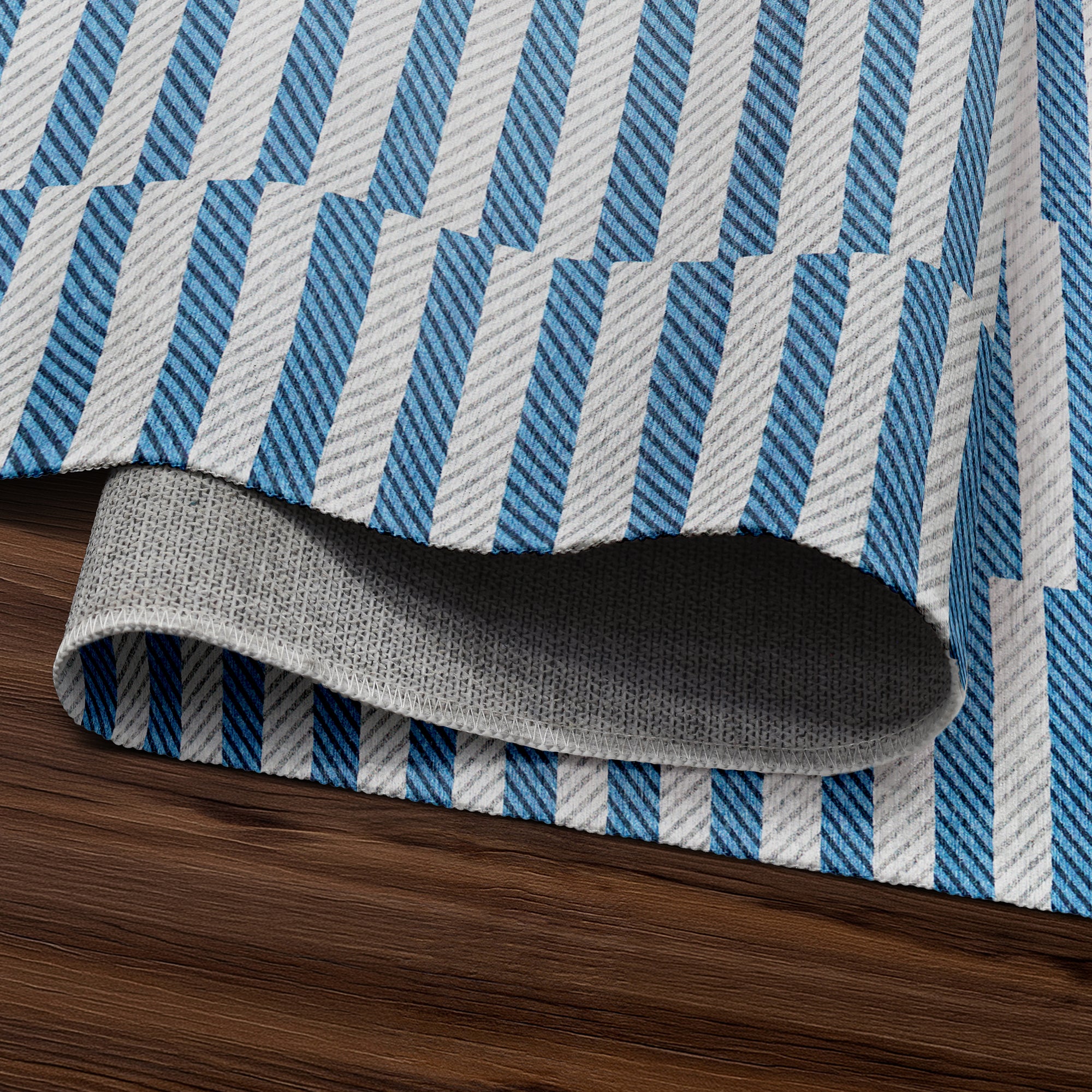Tratti Offset Stripe Blue Bedroom Washable Rug