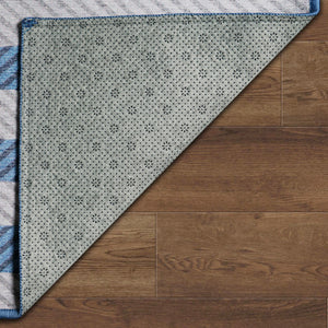 Tratti Offset Stripe Blue Washable Rug