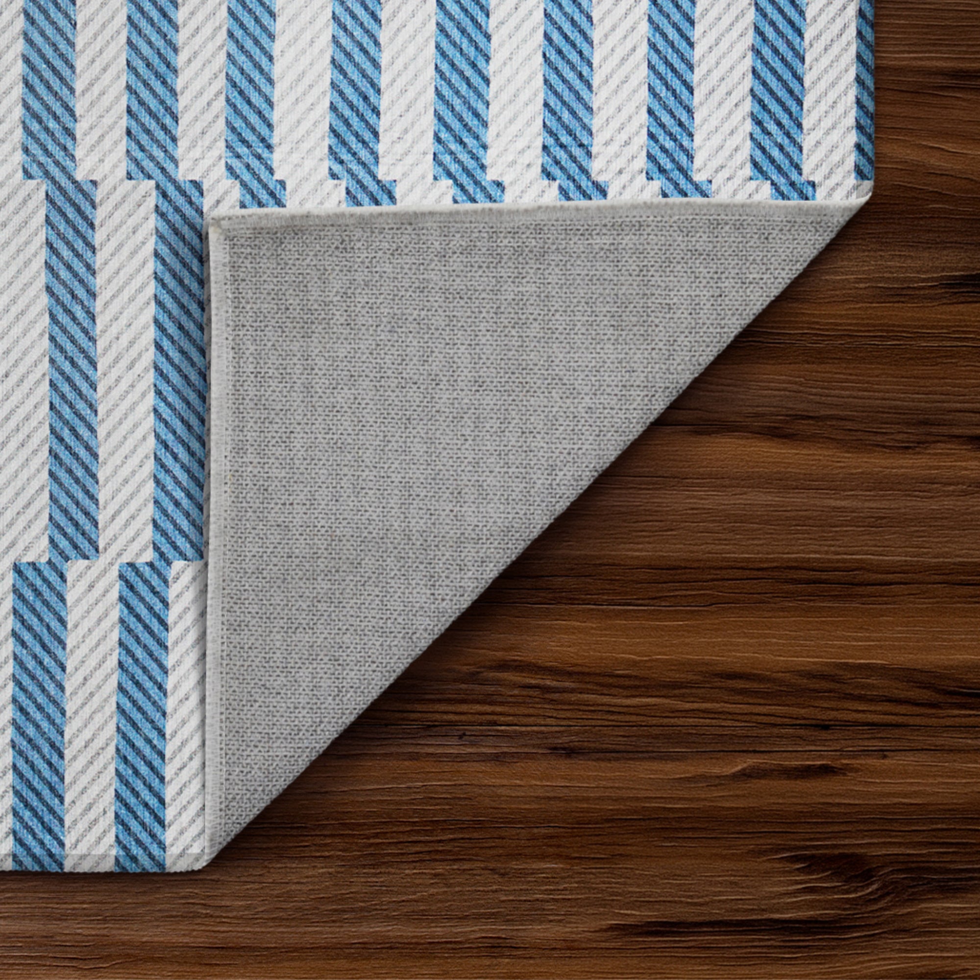 Tratti Offset Stripe Blue Washable Rug