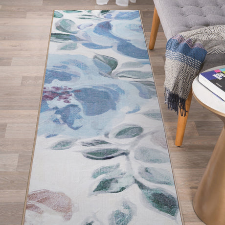 Sasha Floral Cream Blue Washable Rug