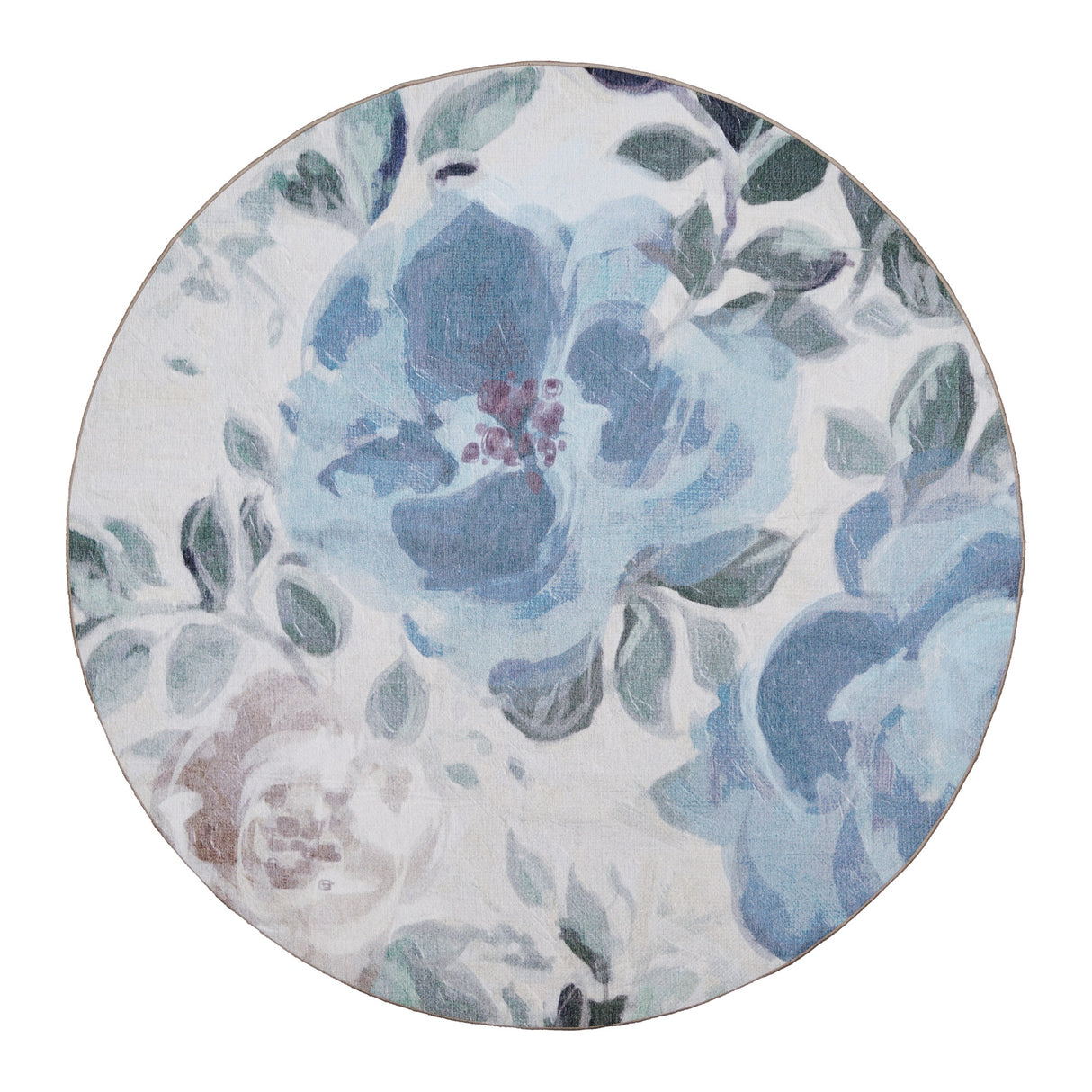 Sasha Floral Cream Blue Washable Rug