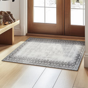 Dardon Bordered Grey Washable Rug