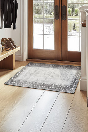 Dardon Bordered Grey Washable Rug