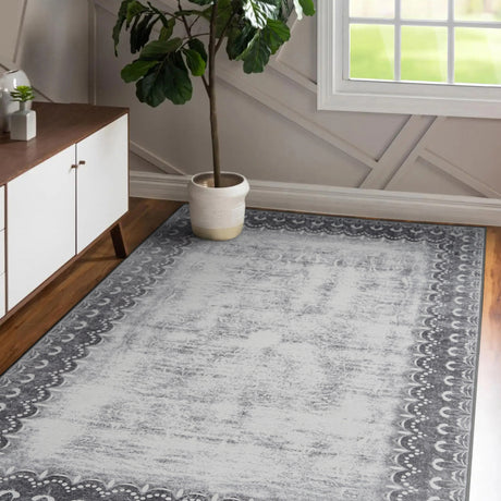 Dardon Bordered Grey Washable Rug