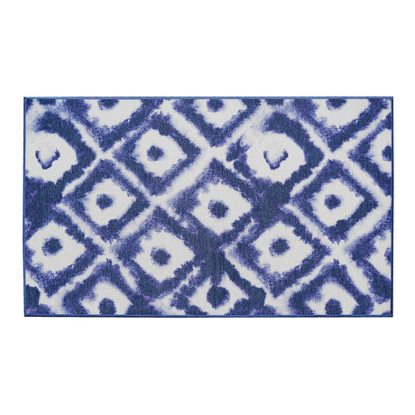 Shibori Geometric Diamond Blue Washable Rug