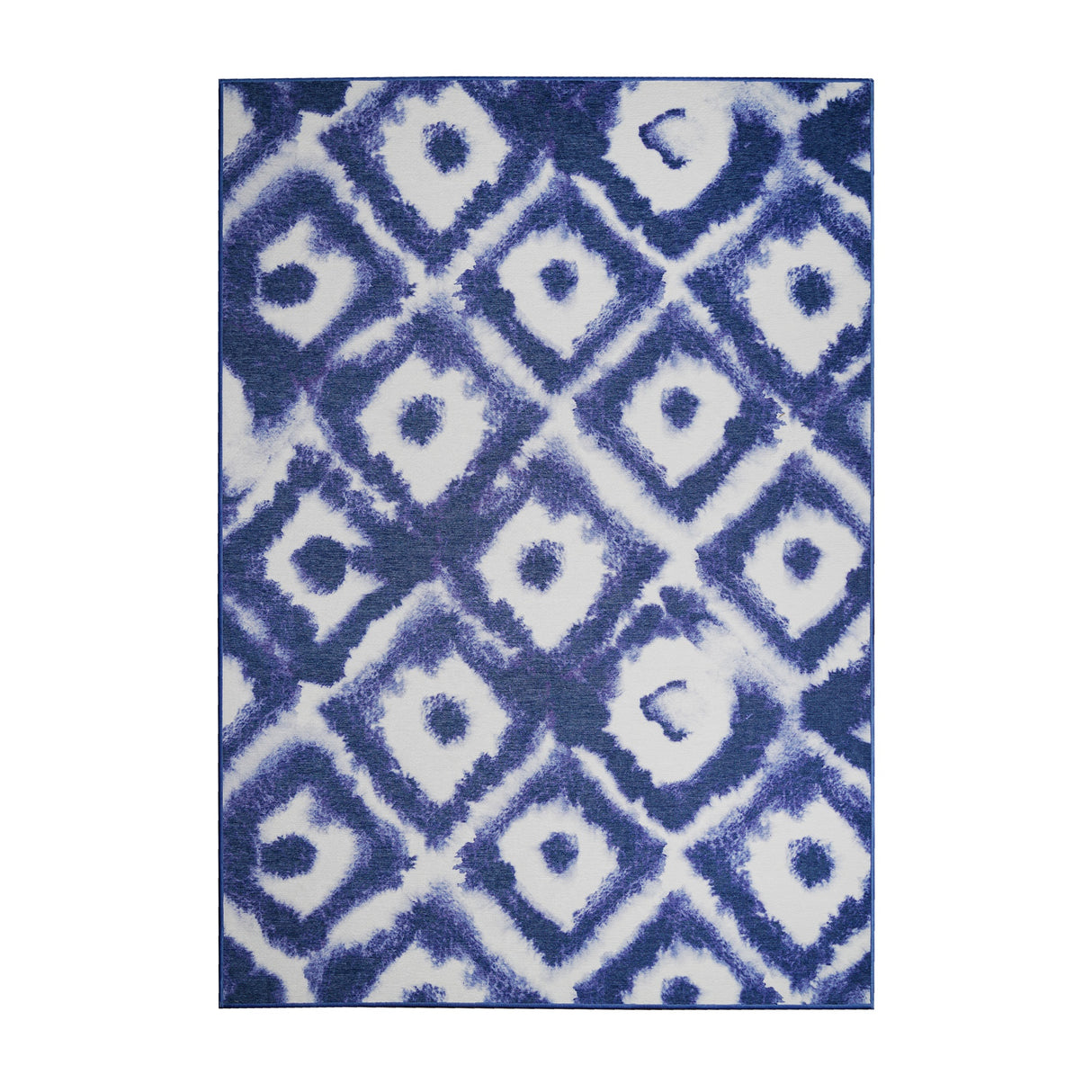 Shibori Geometric Diamond Blue Washable Rug