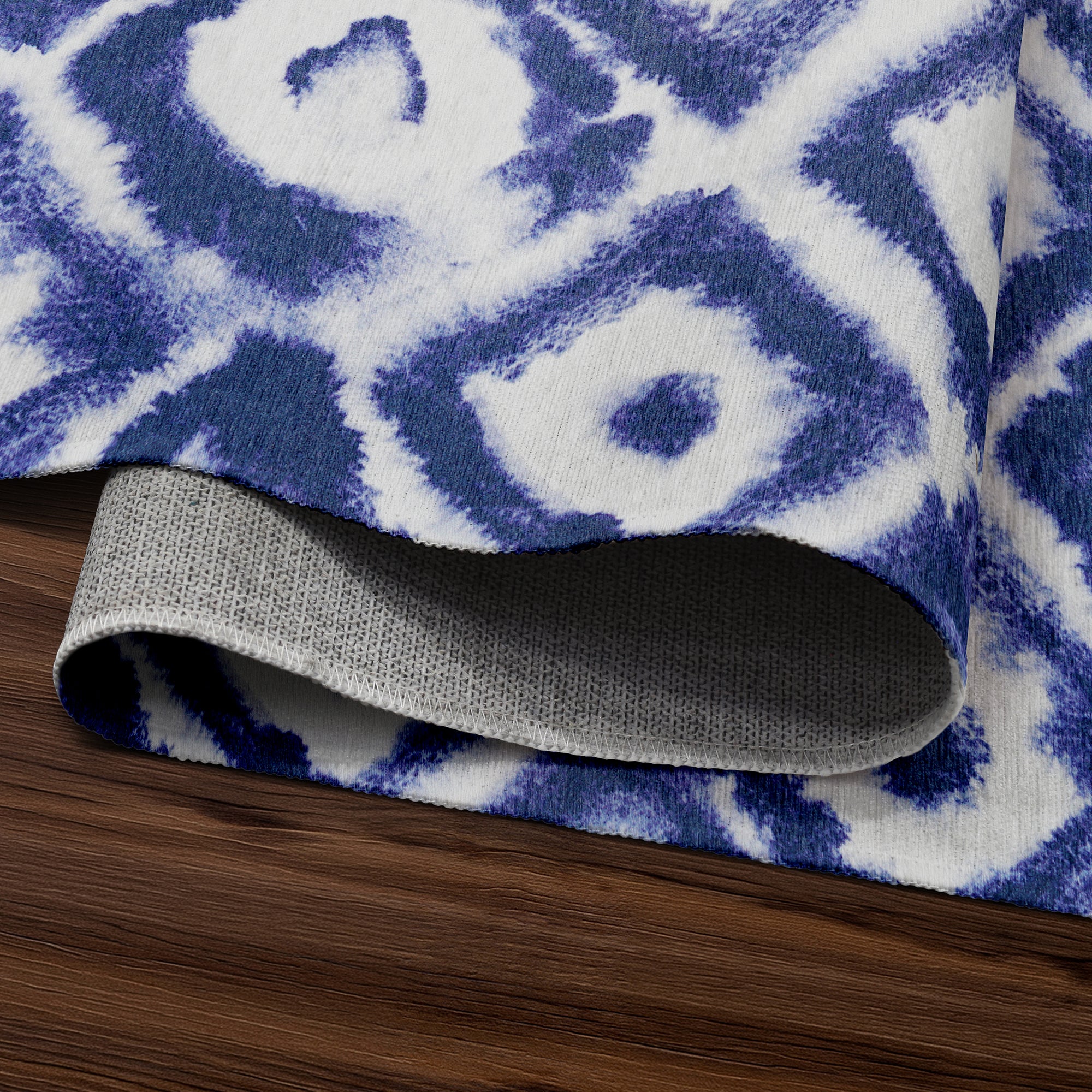Shibori Geometric Diamond Blue Washable Rug
