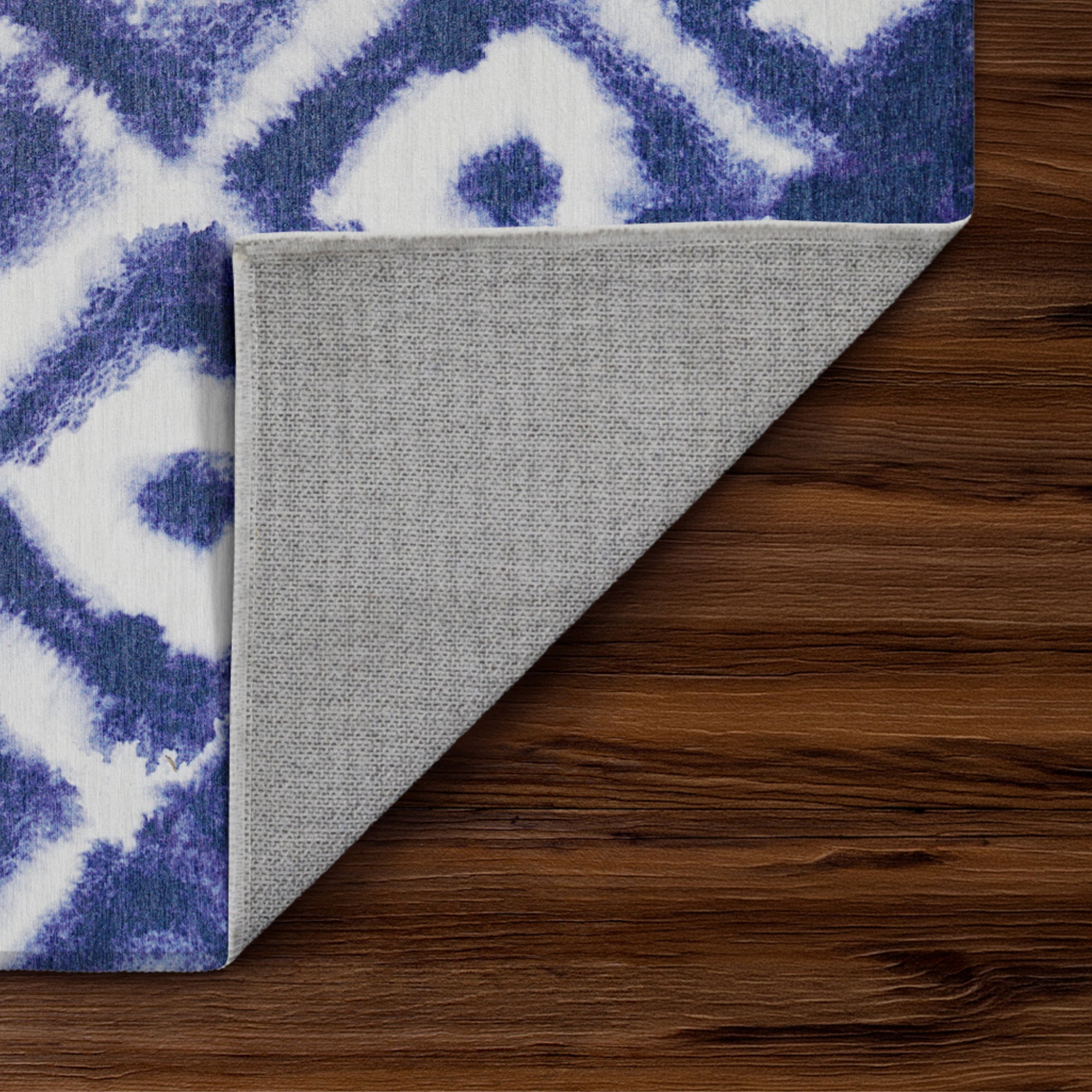 Shibori Geometric Diamond Blue Washable Rug