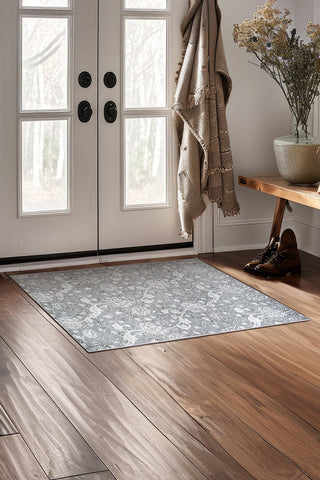 Kalini Floral Grey Washable Rug