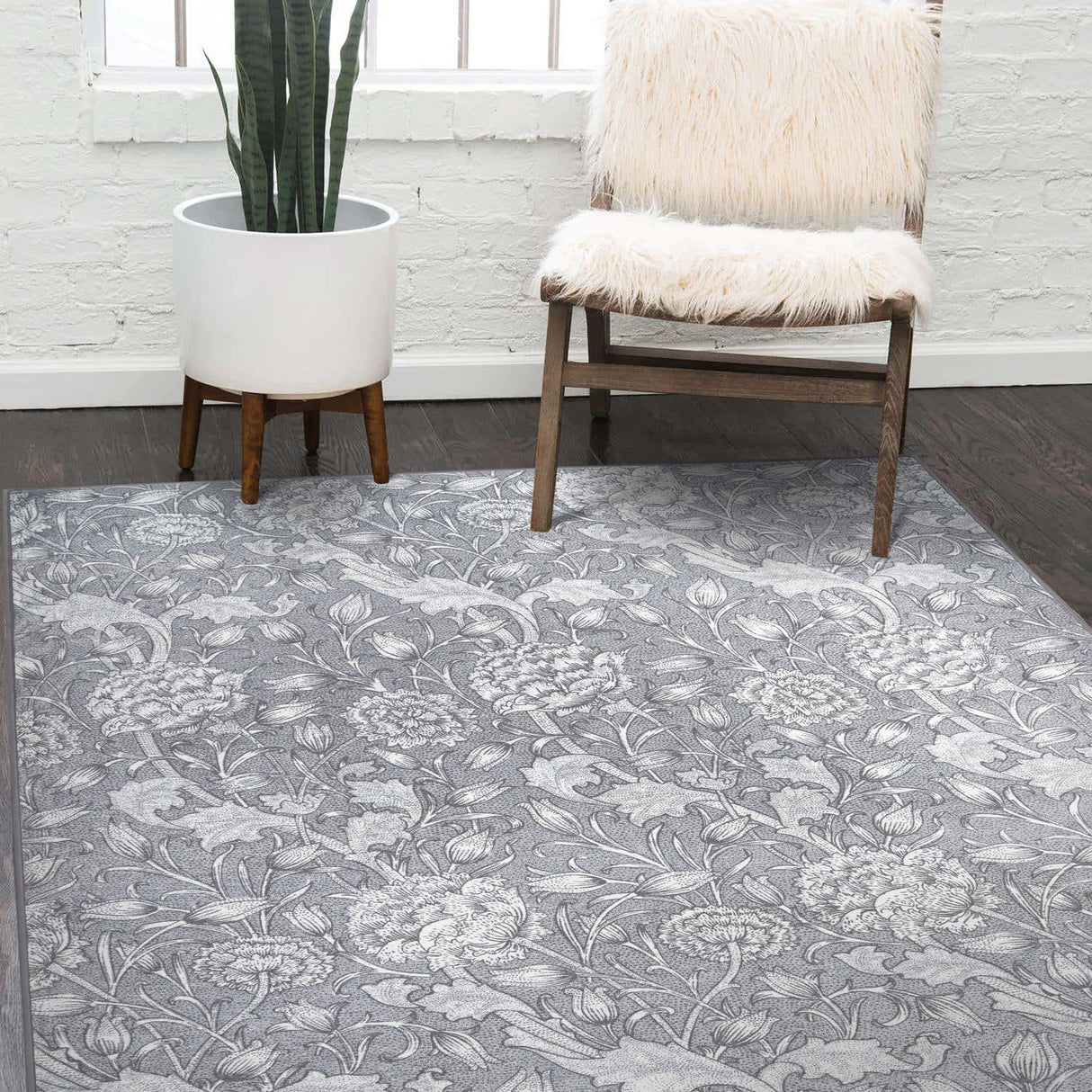 Kalini Floral Grey Washable Rug