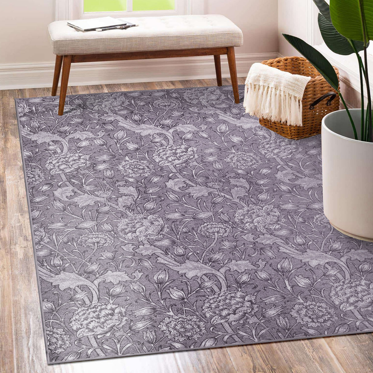 Kalini Floral Woodland Brown Washable Rug