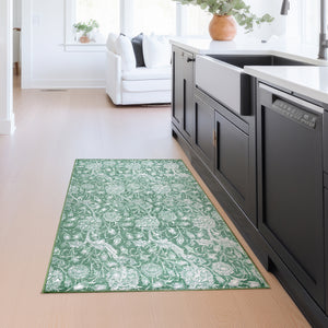 Kalini Floral Green Washable Rug