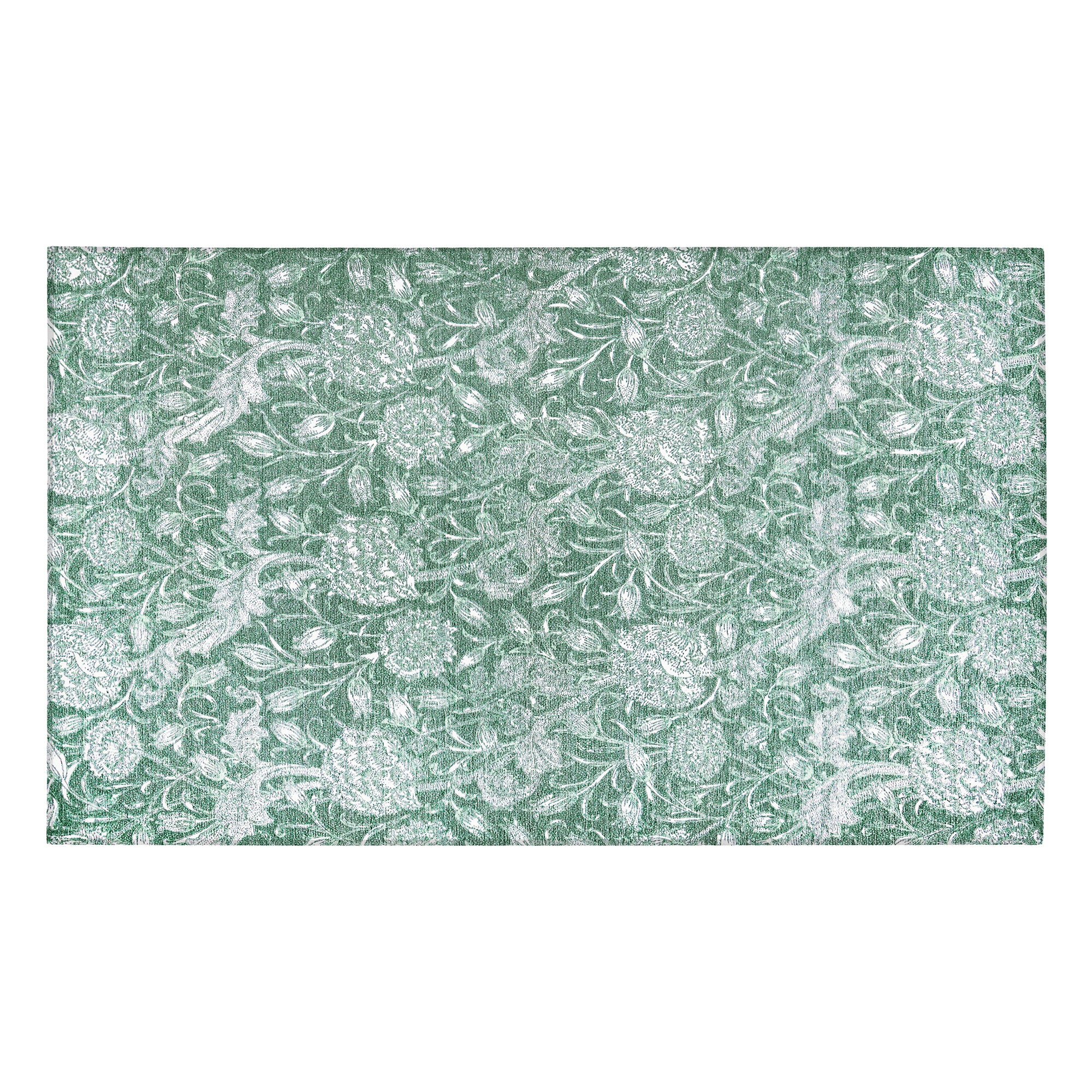 Kalini Floral Green Bedroom Washable Rug