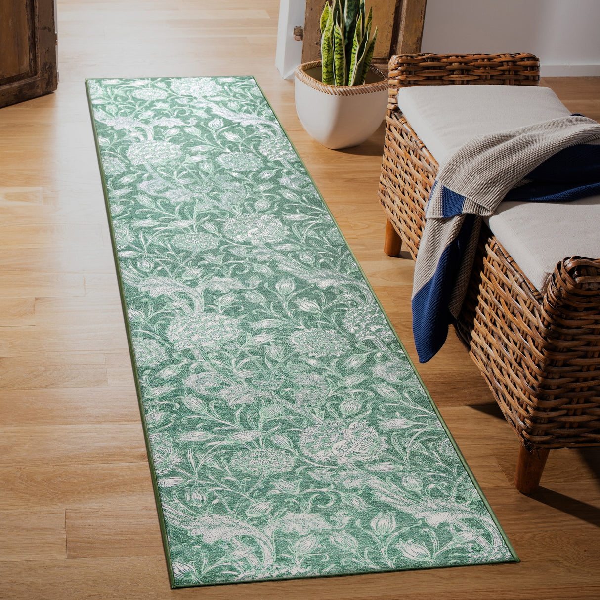 Kalini Floral Green Washable Rug