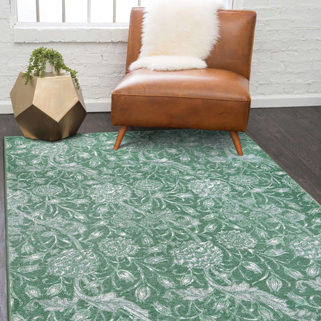 Kalini Floral Green Washable Rug