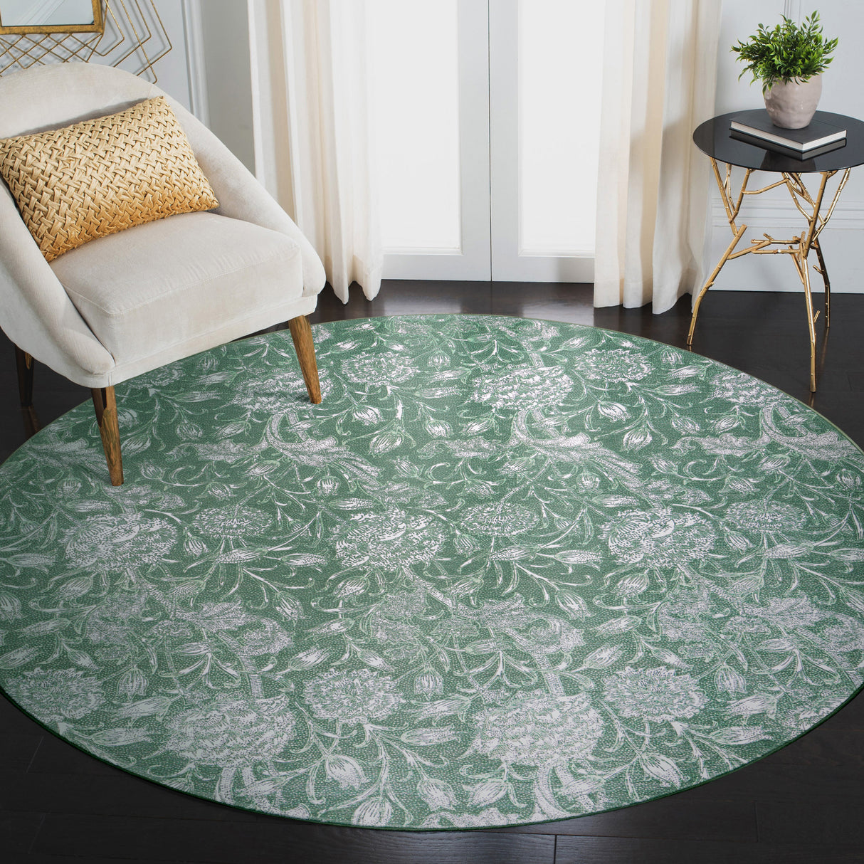 Kalini Floral Green Washable Rug