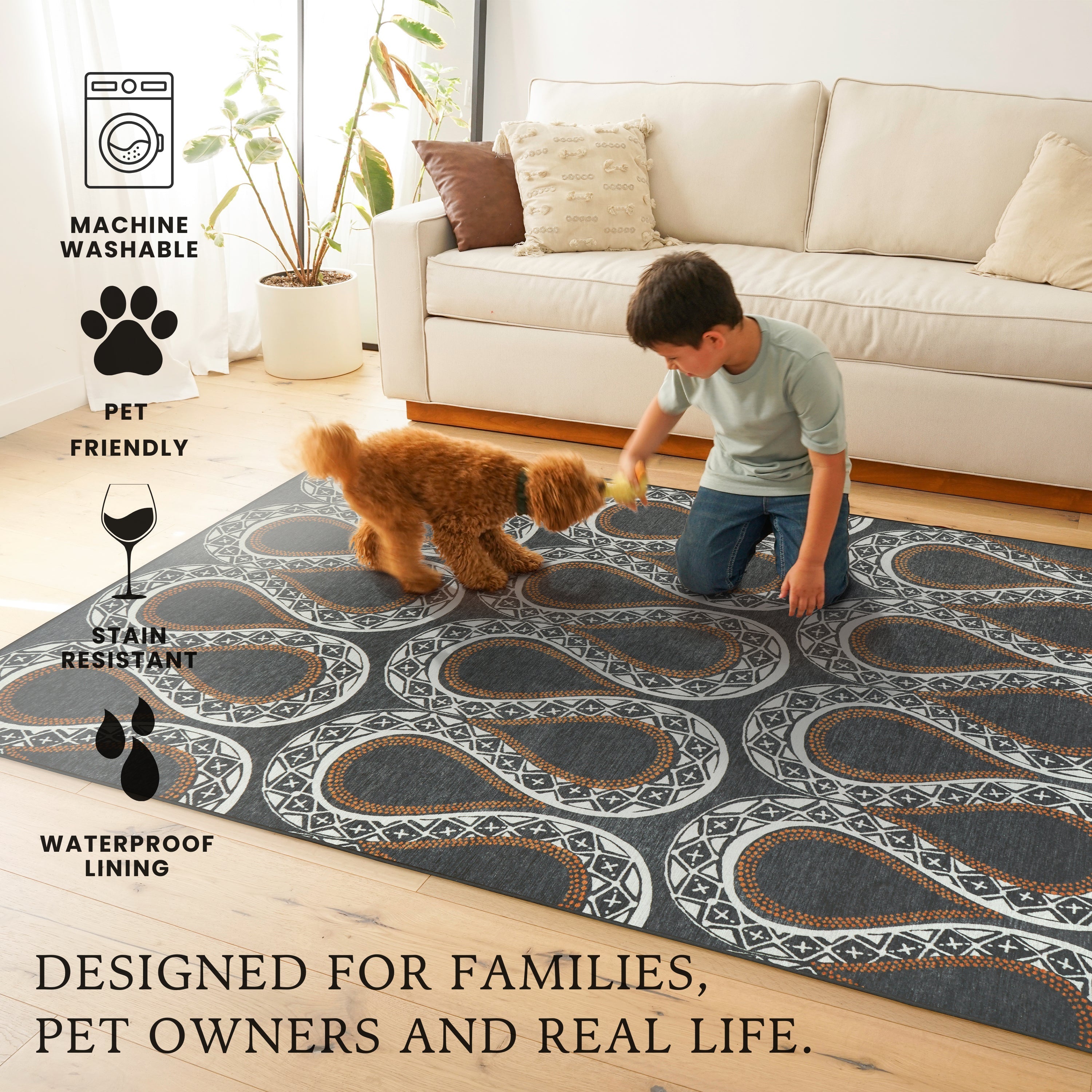 Serpentine Slate Grey Washable Rug