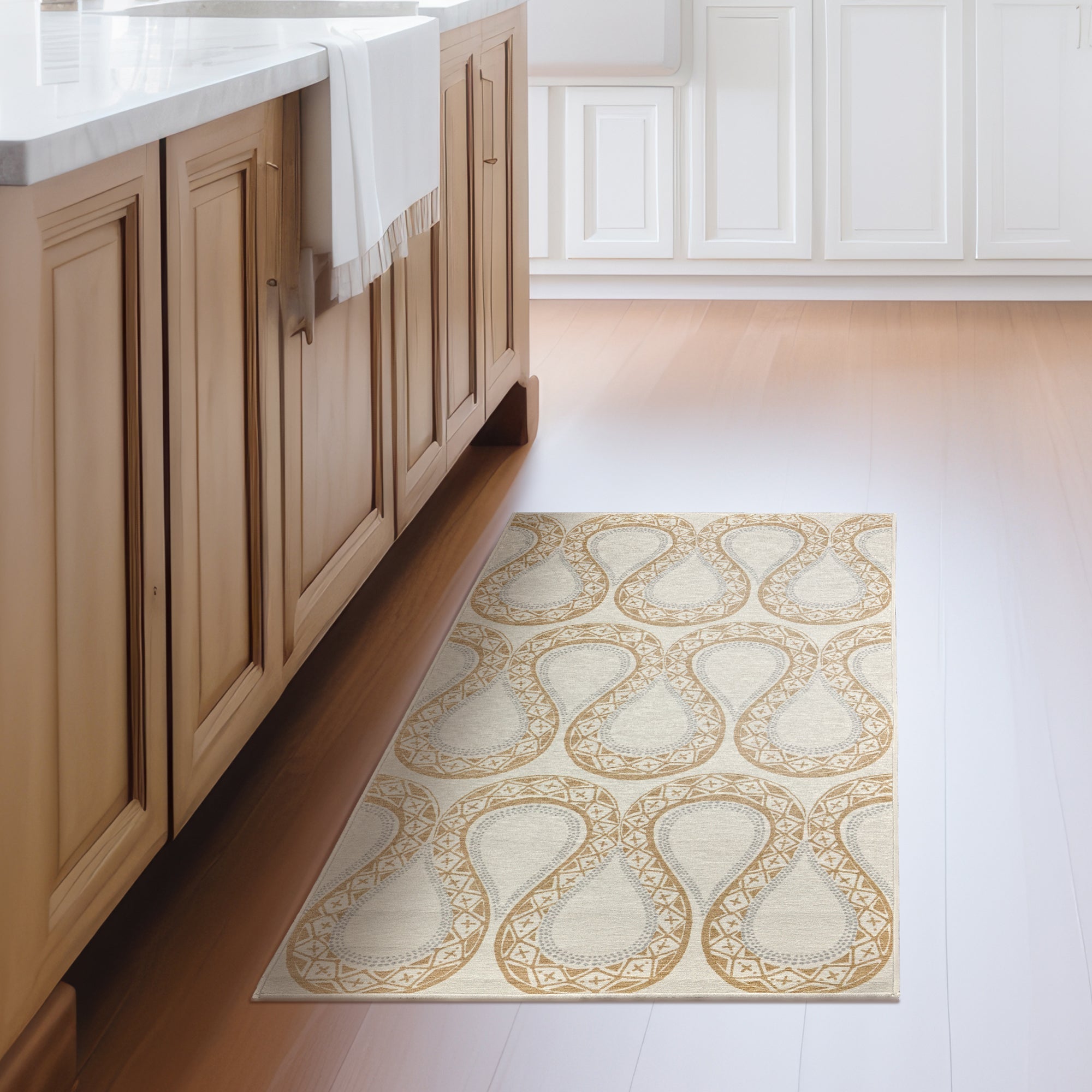 Serpentine Stone Bedroom Washble Rug