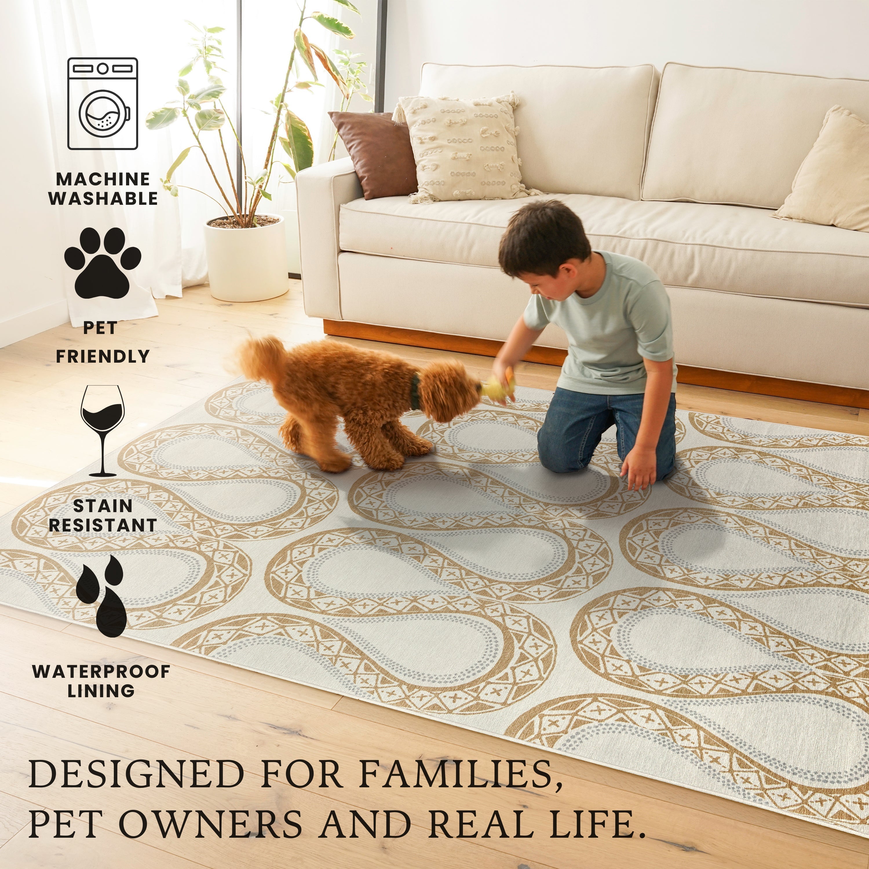 Serpentine Stone Bedroom Washble Rug