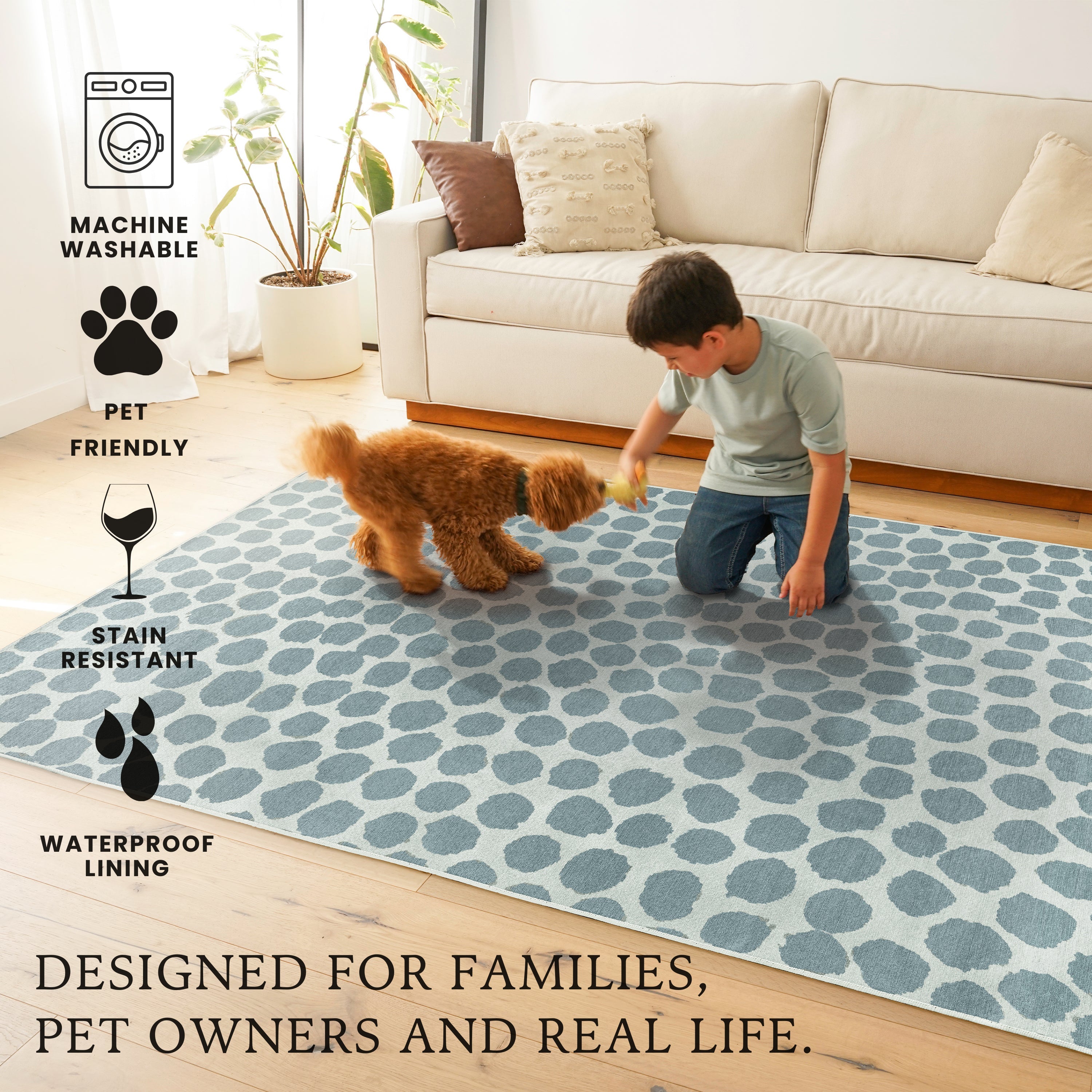 Puff Dotty Lake Blue Kitchen Washable Rug