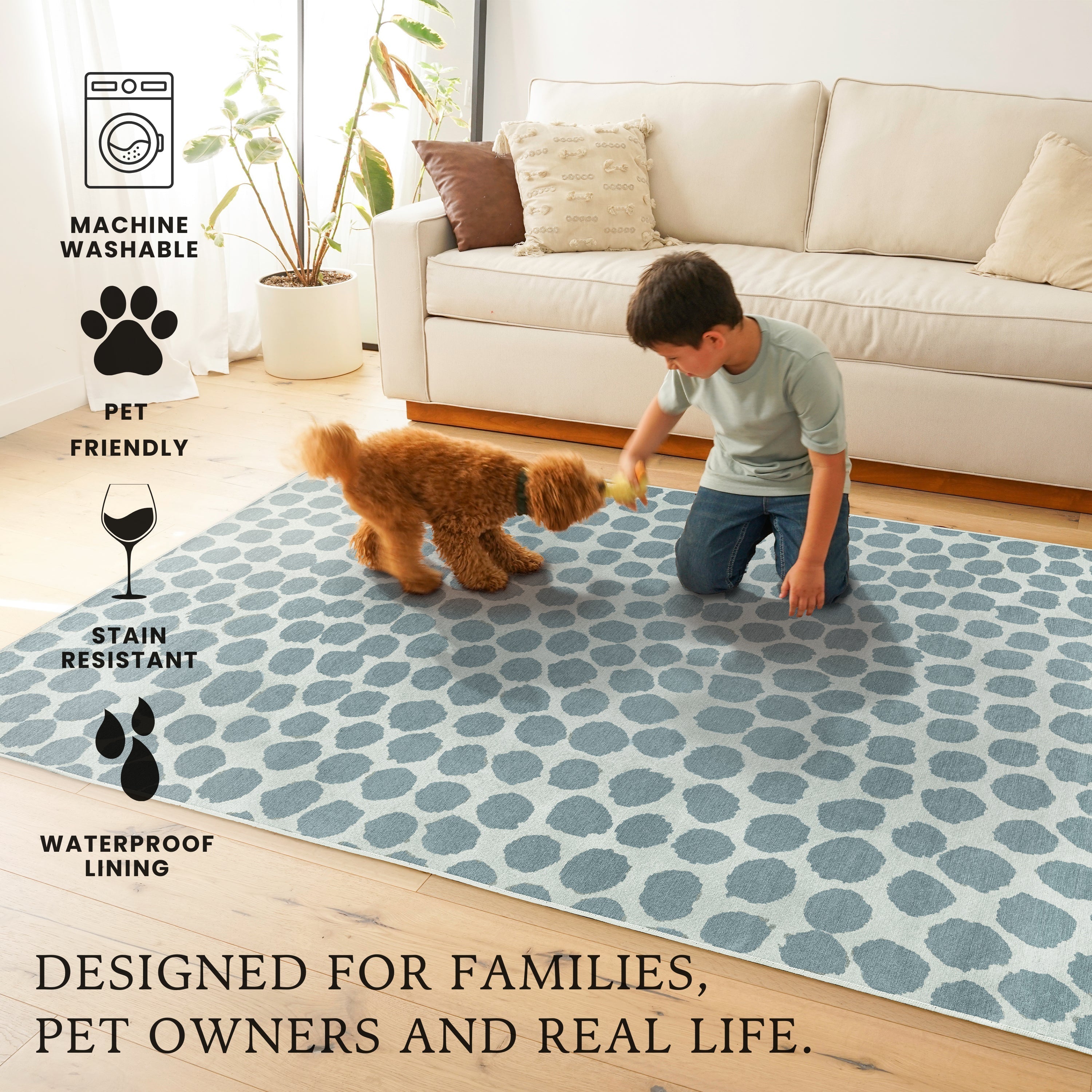 Puff Dotty Lake Blue Bedroom Washble Rug