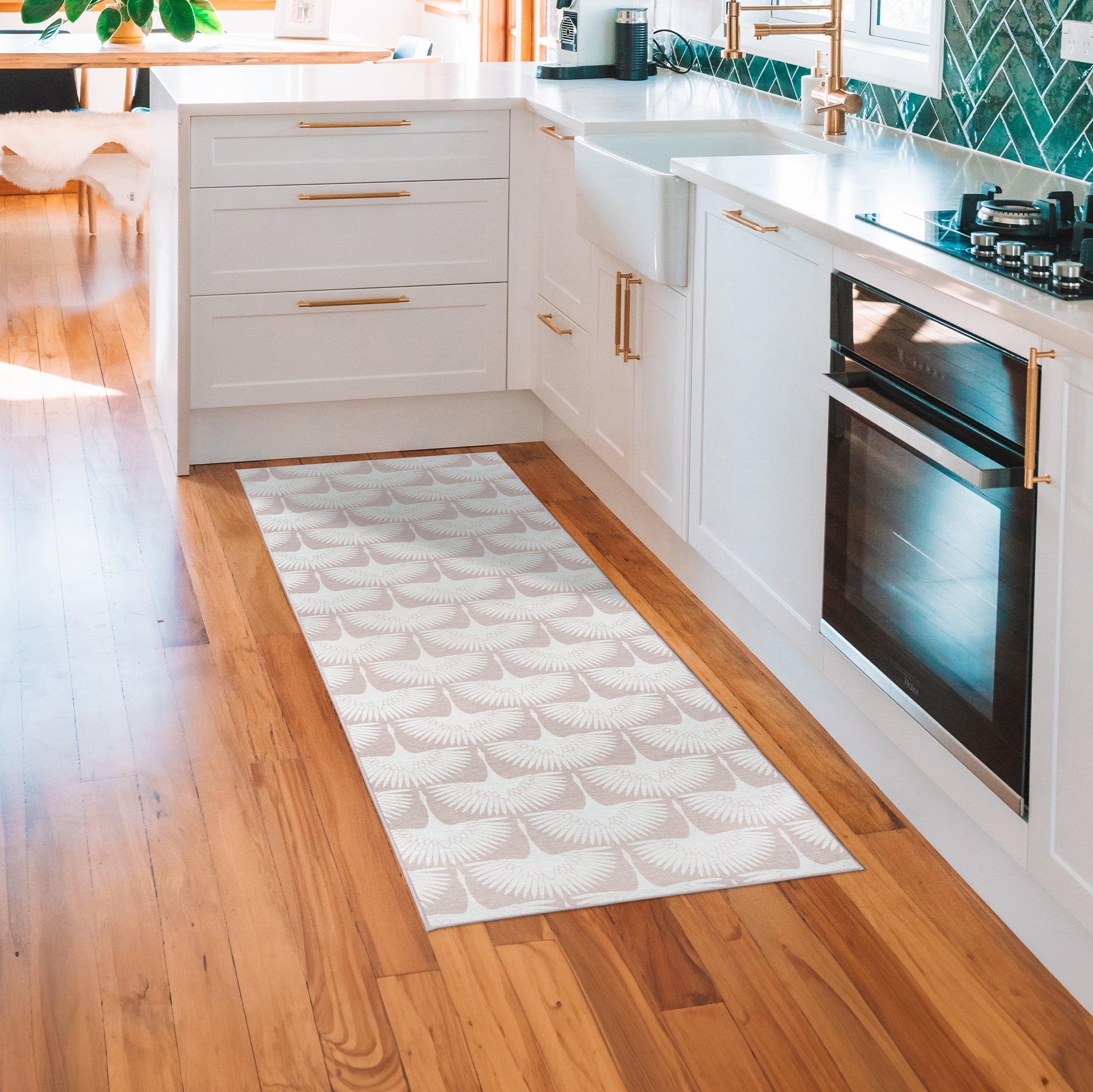 Flock Petal Pink Kitchen Washable Rug