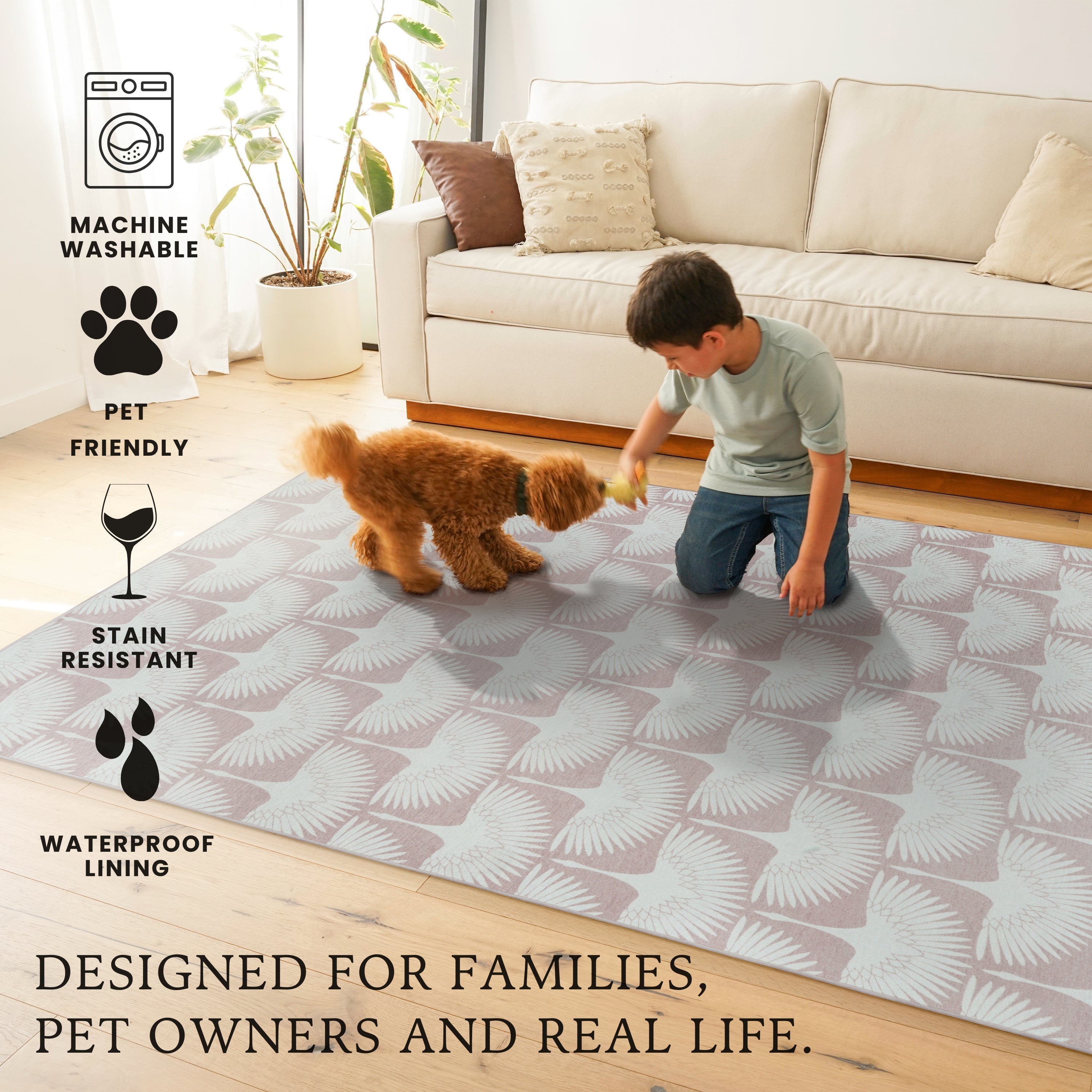 Flock Petal Pink Washable Rug