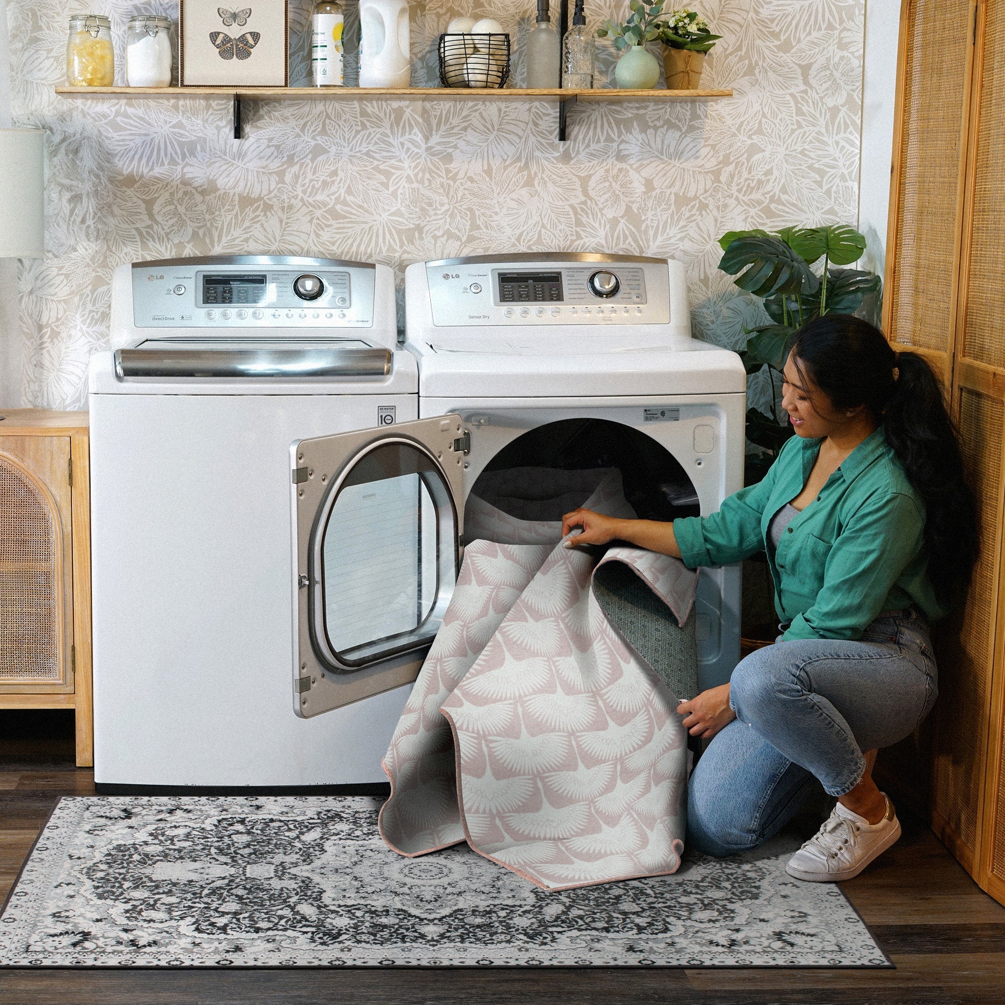 Flock Petal Pink Washable Rug